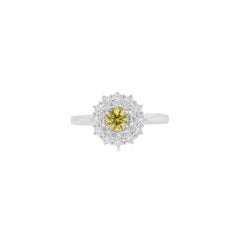 Certified Natural Fancy Vivid Yellow diamond and White Diamond Platinum Ring