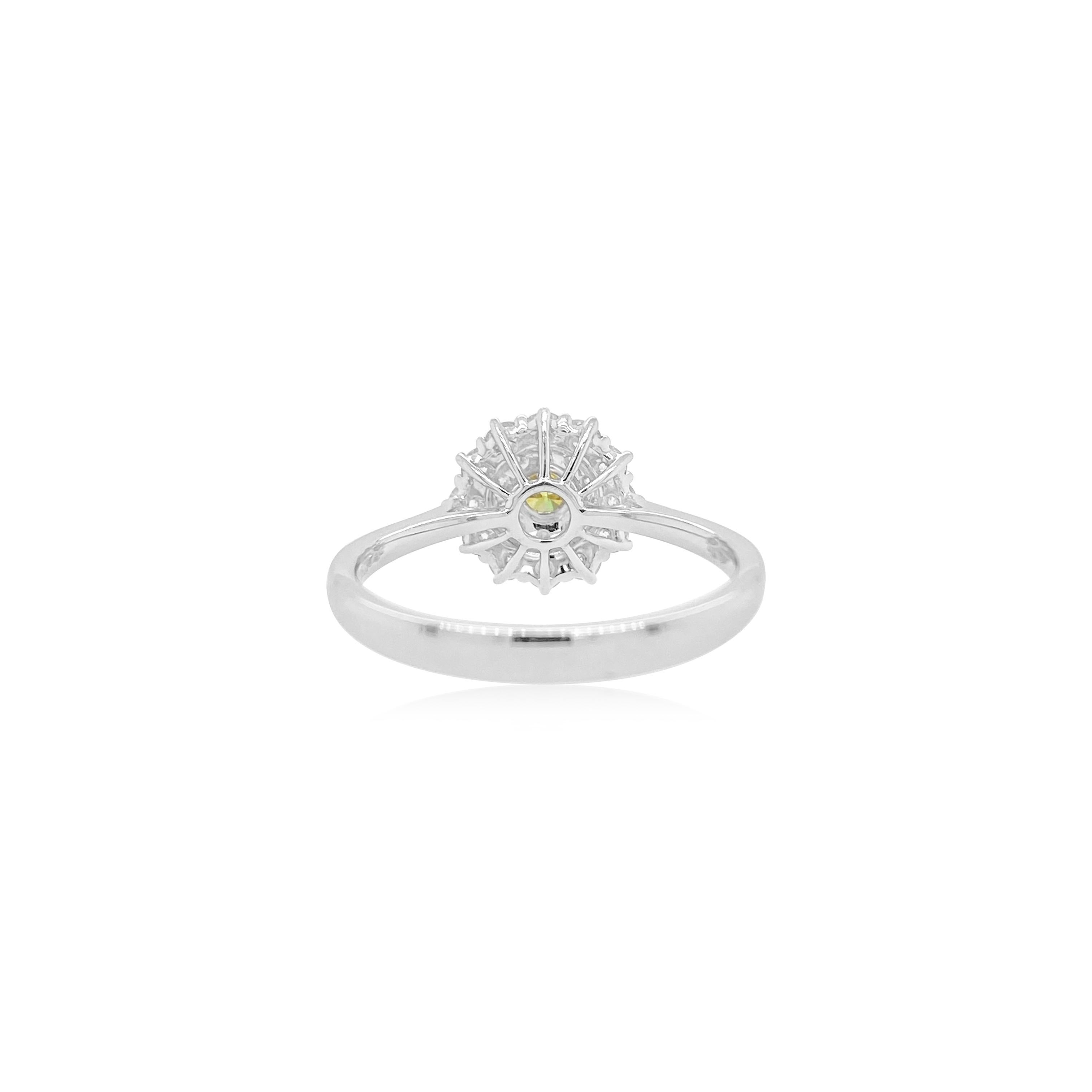 Contemporary Rare Fancy Vivid Yellow diamond decorated with Rose cut white diamonds For Sale