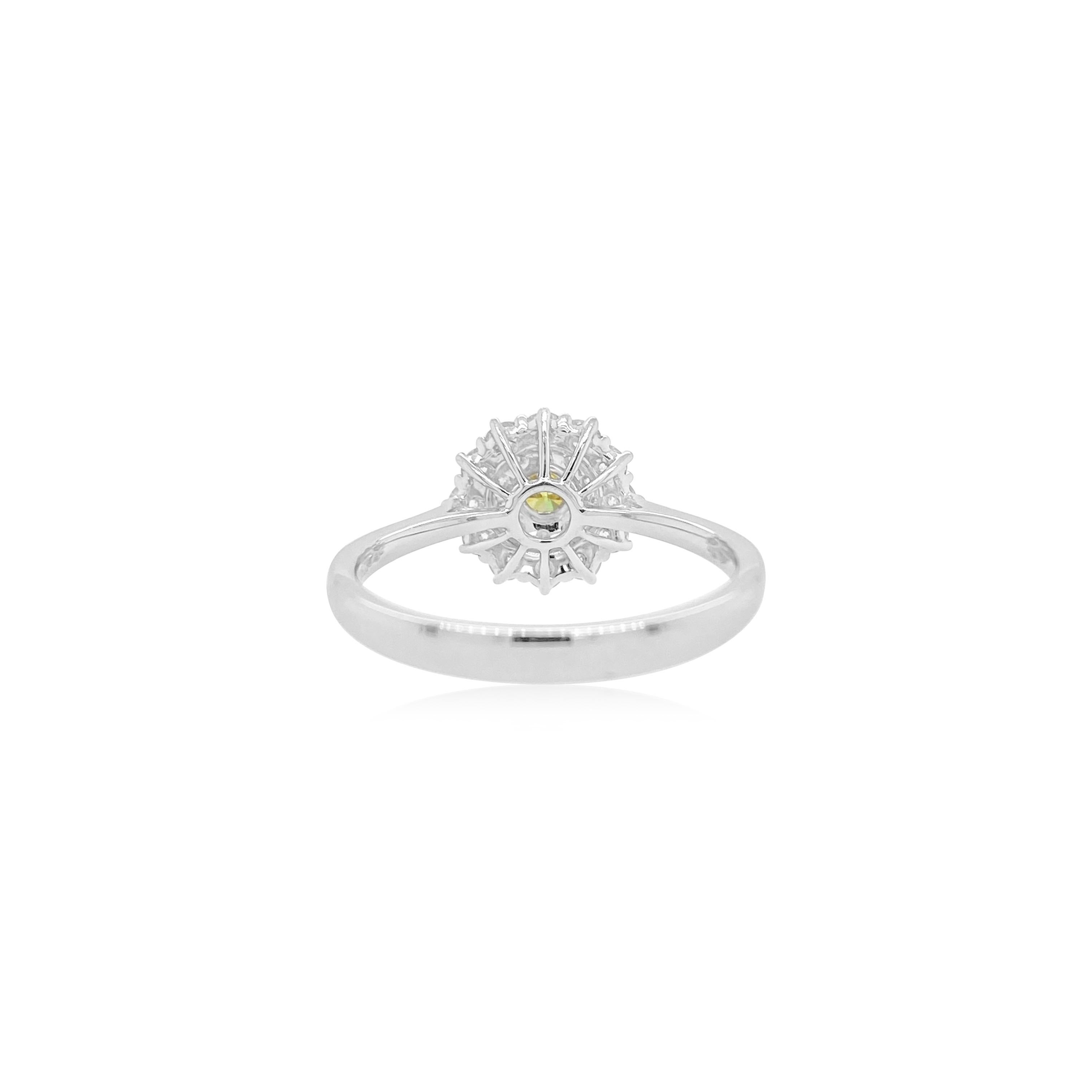 Contemporary Rare Fancy Vivid Yellow diamond decorated with white diamonds For Sale