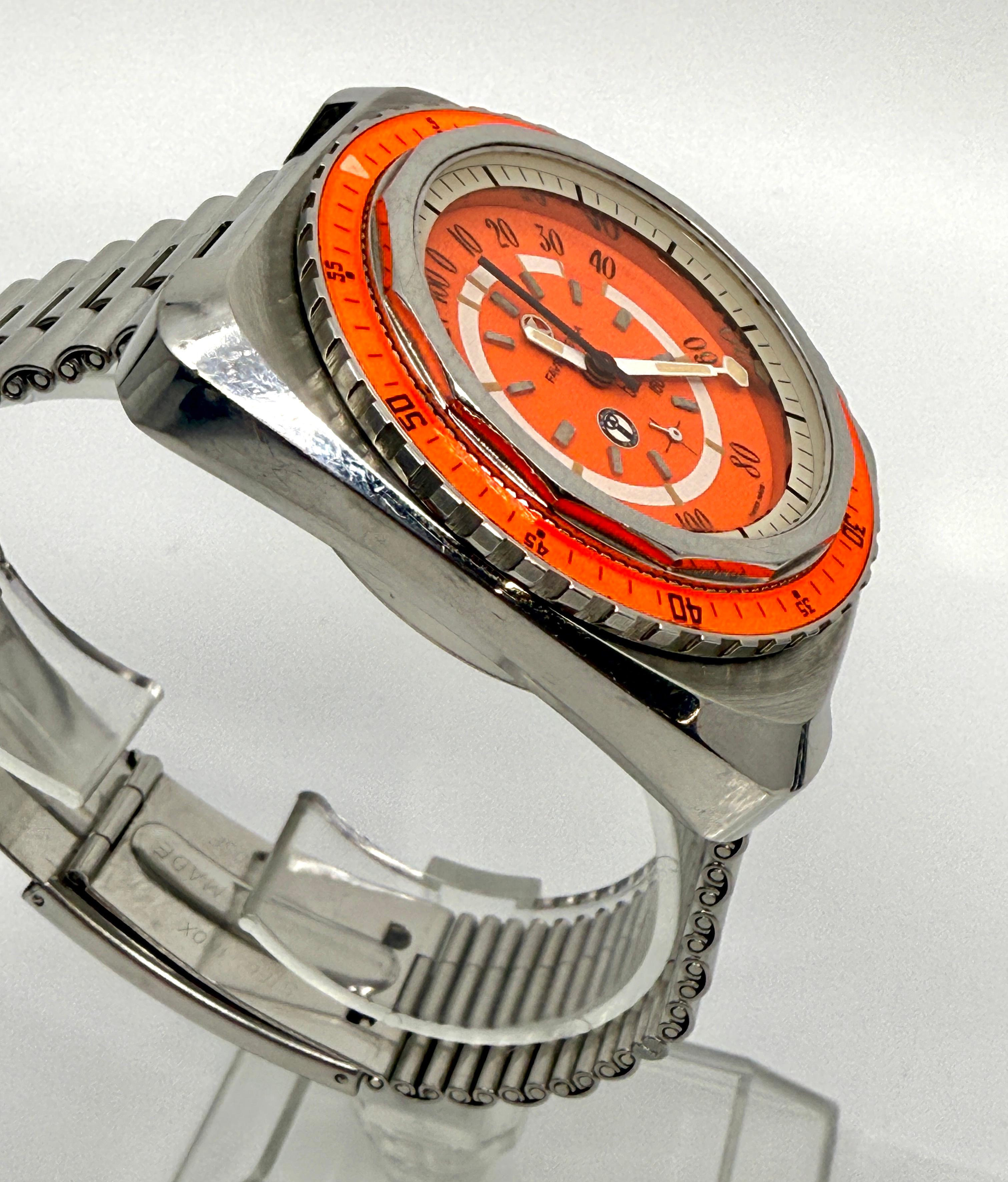 Fait main Rare montre de plongée Favre Leuba Bathy 160 US Divers Aqualung avec cadran et lunette orange en vente