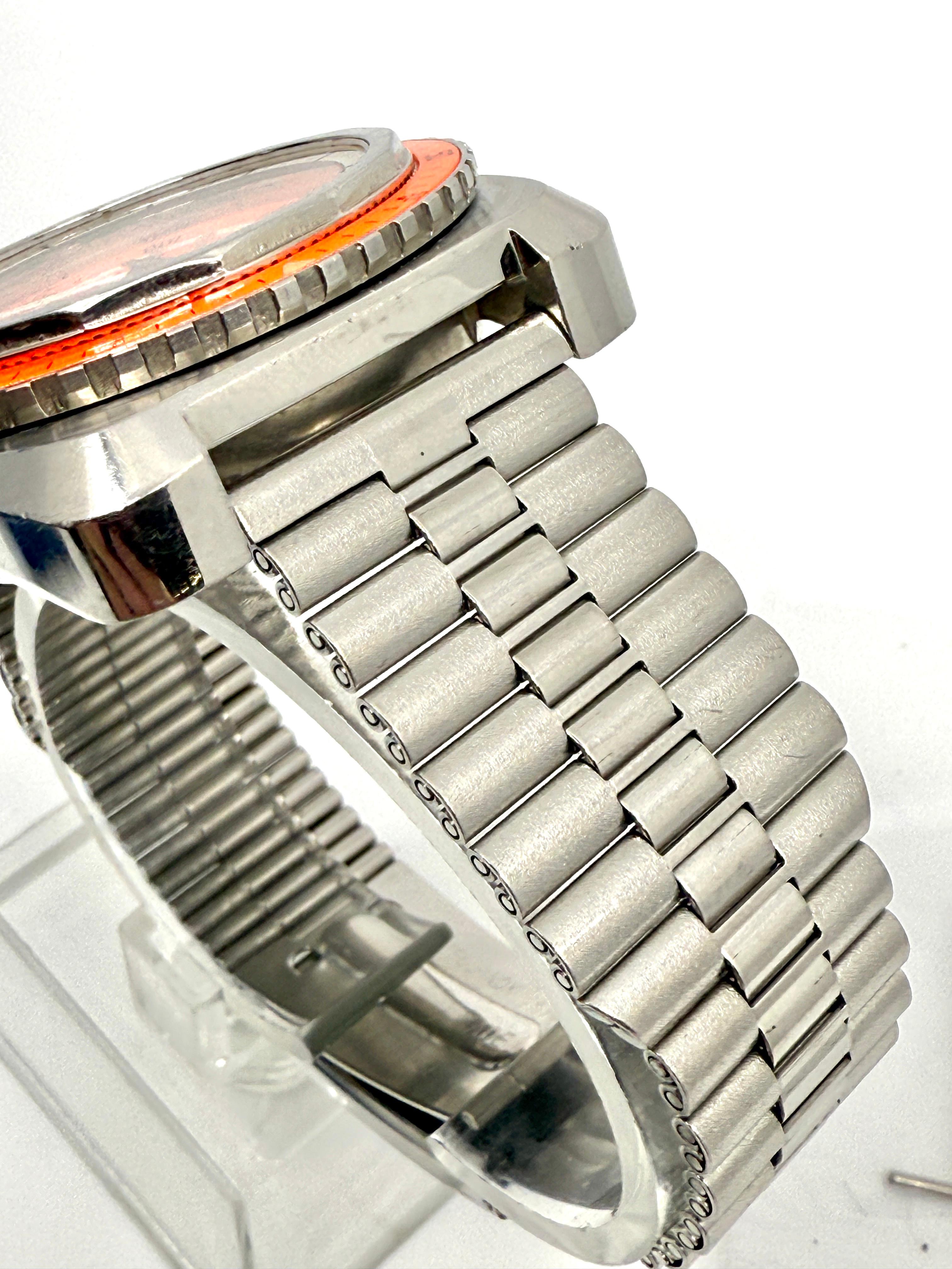 Acier inoxydable Rare montre de plongée Favre Leuba Bathy 160 US Divers Aqualung avec cadran et lunette orange en vente