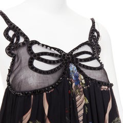rare FENDI 2017 Riwau Blazon Cherub Gauze black silk empire gown dress FR38 M