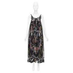 rare FENDI 2017 Riwau Blazon Cherub Gauze black silk empire gown dress FR38 M