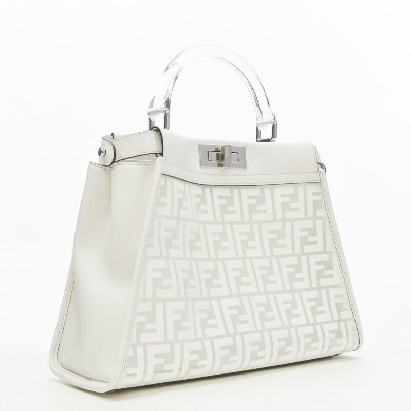 Gray rare FENDI 2019 Limited Peekaboo FF Zucca clear PVC monogram perspex handle bag For Sale