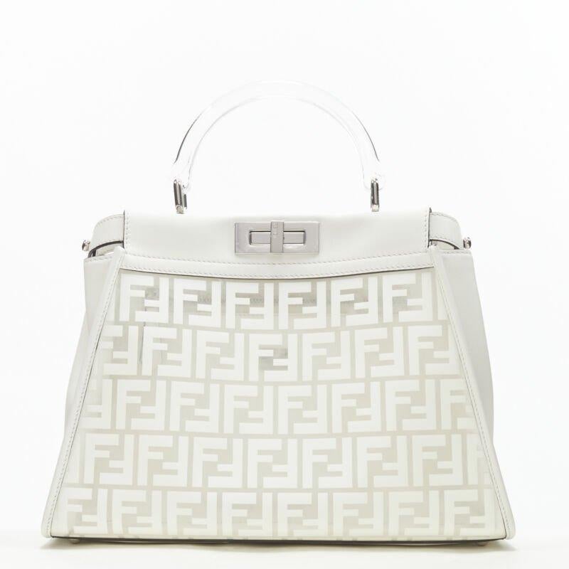 Women's rare FENDI 2019 Limited Peekaboo FF Zucca clear PVC monogram perspex handle bag For Sale