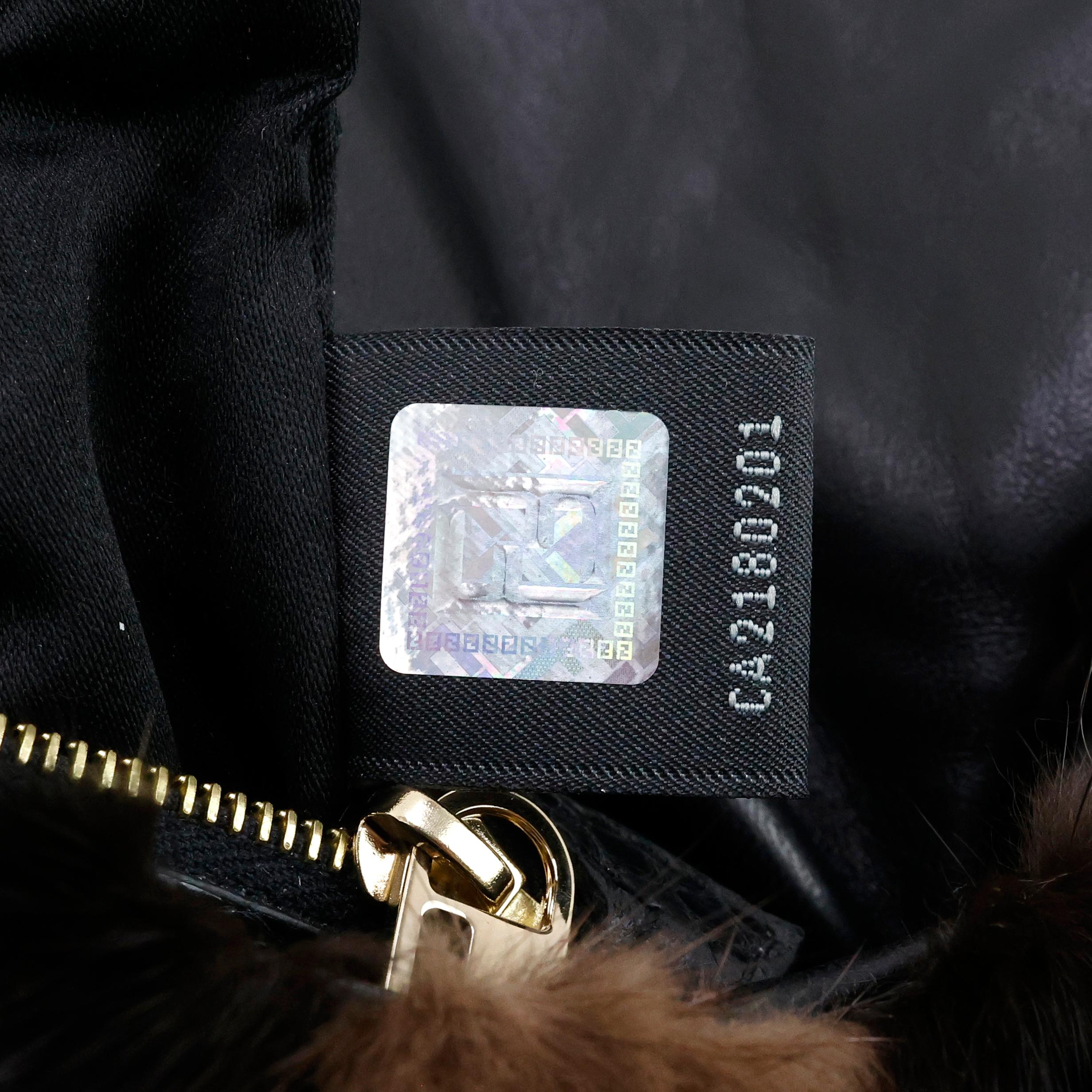 Rare Fendi Baguette in Fur + Snake leather crystal embellished logo For Sale 9