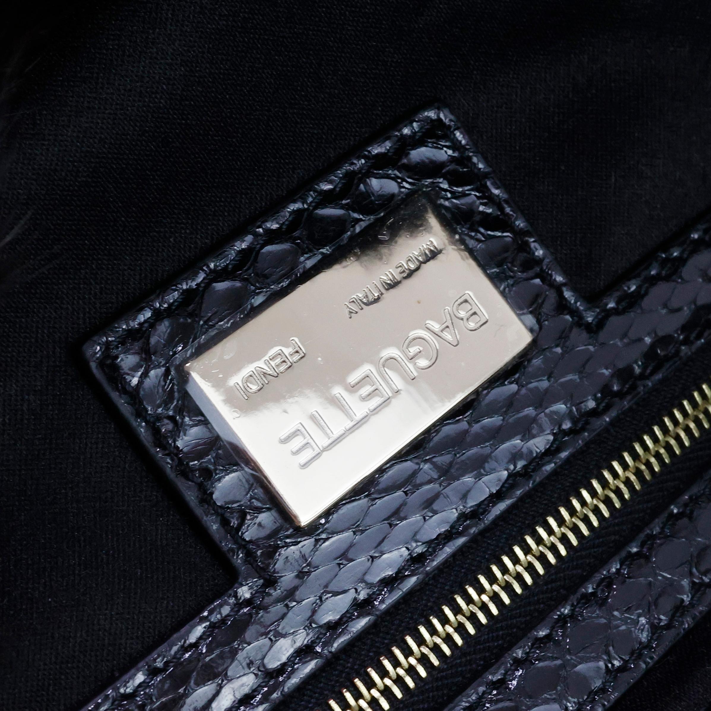 Rare Fendi Baguette in Fur + Snake leather crystal embellished logo For Sale 10