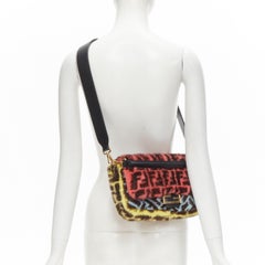 rare FENDI Baguette Macro FF Zucca Monogram multicolor Mink fur crossbody bag