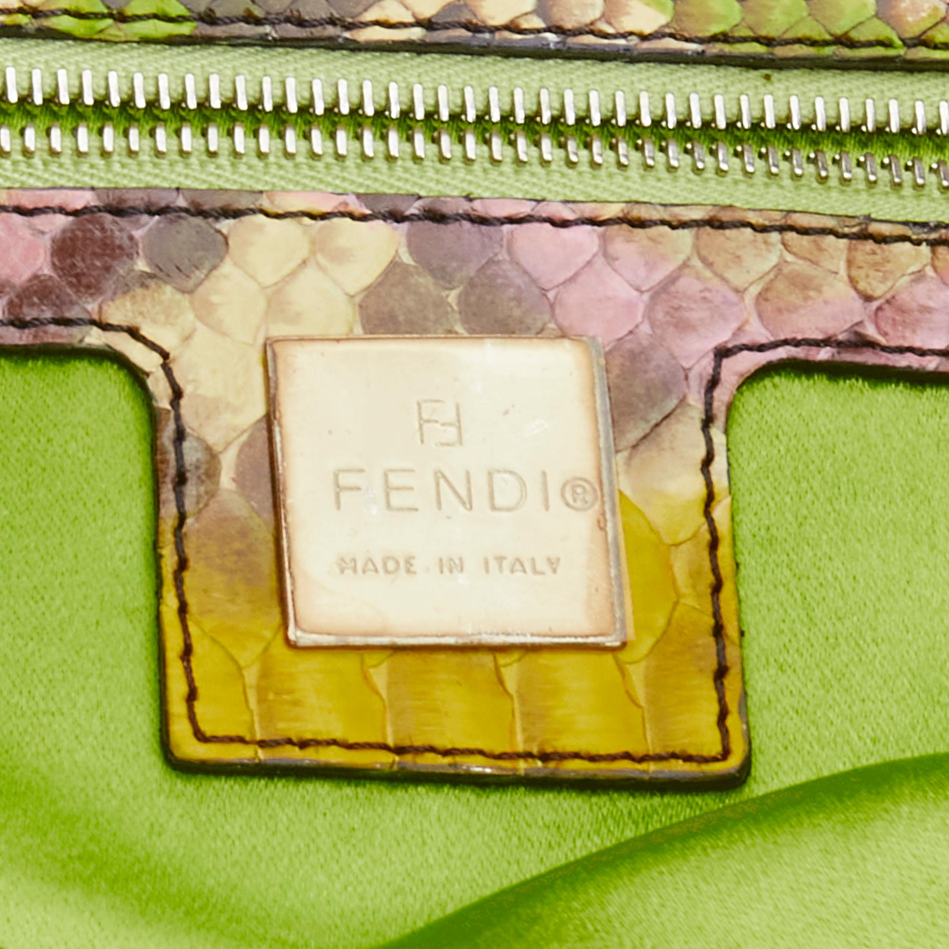 rare FENDI Baguette Vintage glossy scaled leather gold mirror applique bag 2