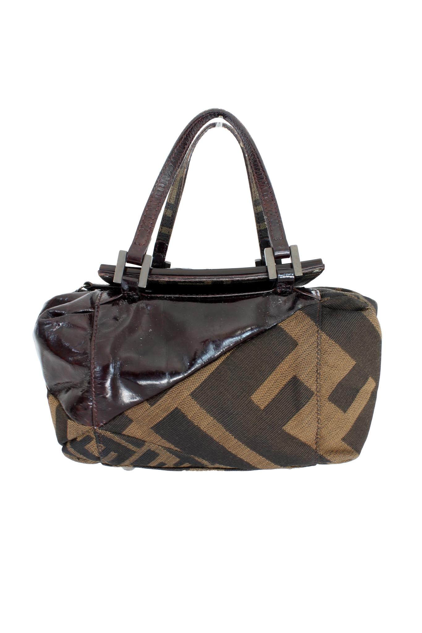 Rare Fendi Brown Leather Monogram Zucca To You Bag 1990s In Excellent Condition In Brindisi, Bt