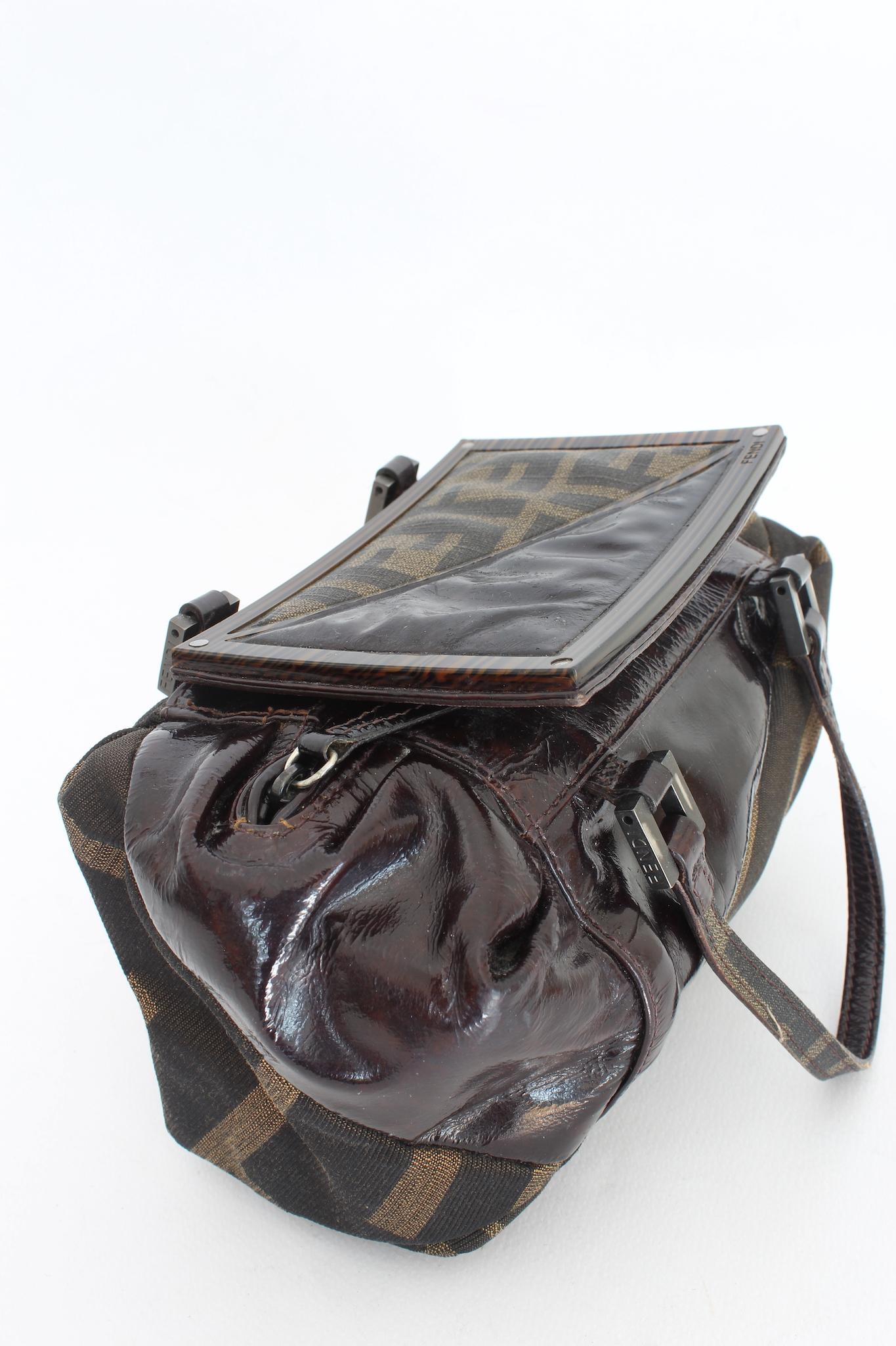 Rare Fendi Brown Leather Monogram Zucca To You Bag 1990s 2