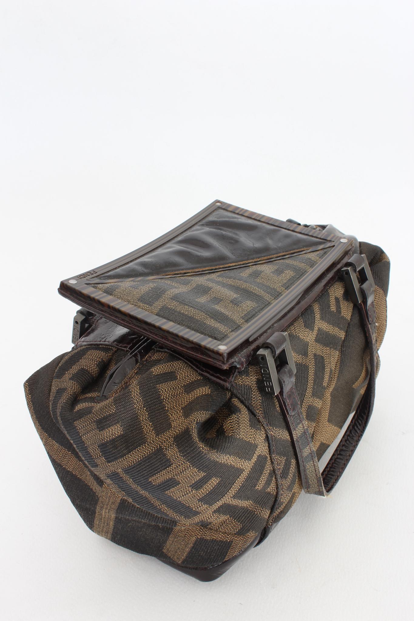 Rare Fendi Brown Leather Monogram Zucca To You Bag 1990s 3