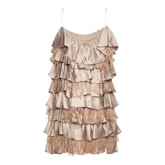 Rare FENDI by Karl Lagerfeld Y2K Silk & Ostrich Layered Cocktail Dress 40