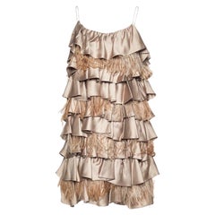 Seltenes FENDI by Karl Lagerfeld Y2K Cocktailkleid aus Seide und Straußenleder mit Lagen 40