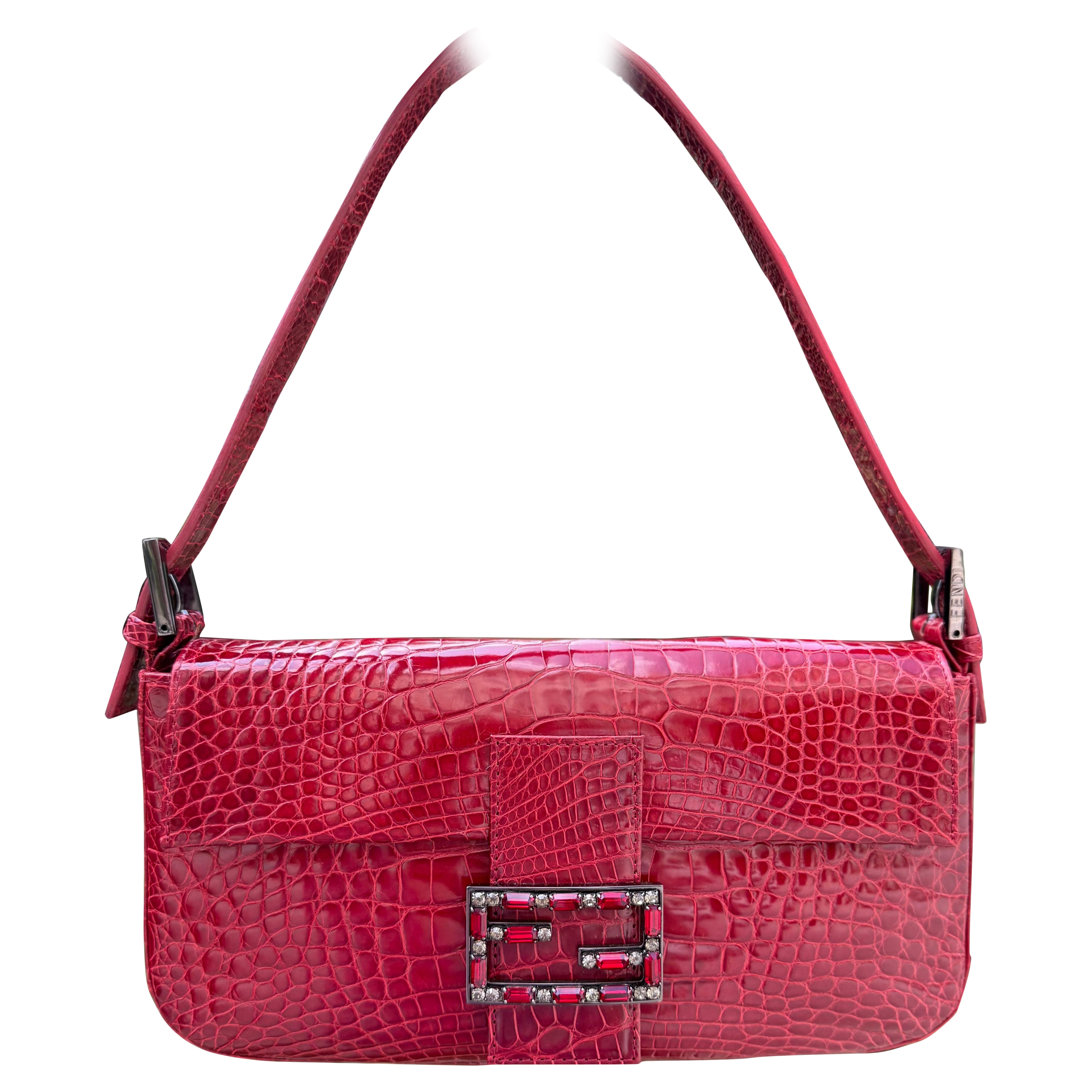 Rare sac baguette vintage iconique en peau de crocodile de Fendi en vente