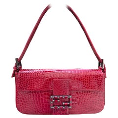 Rara borsa baguette vintage iconica in pelle di coccodrillo Fendi