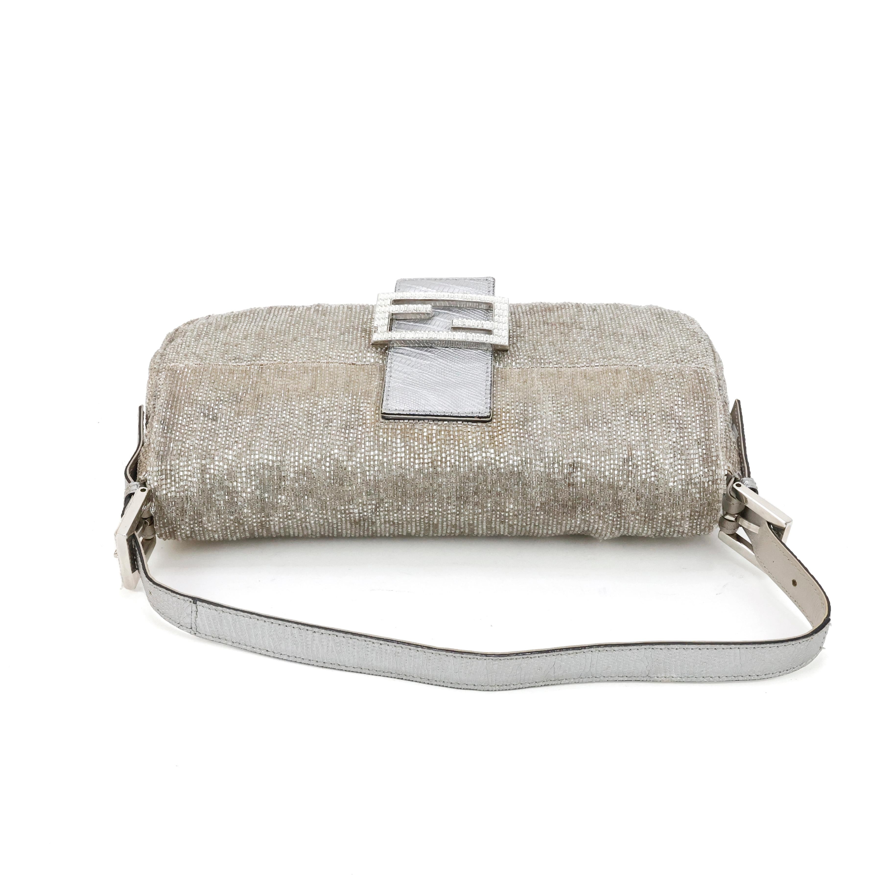 Rare Fendi Crystal Embellished Baguette with Lizard Leather For Sale 5