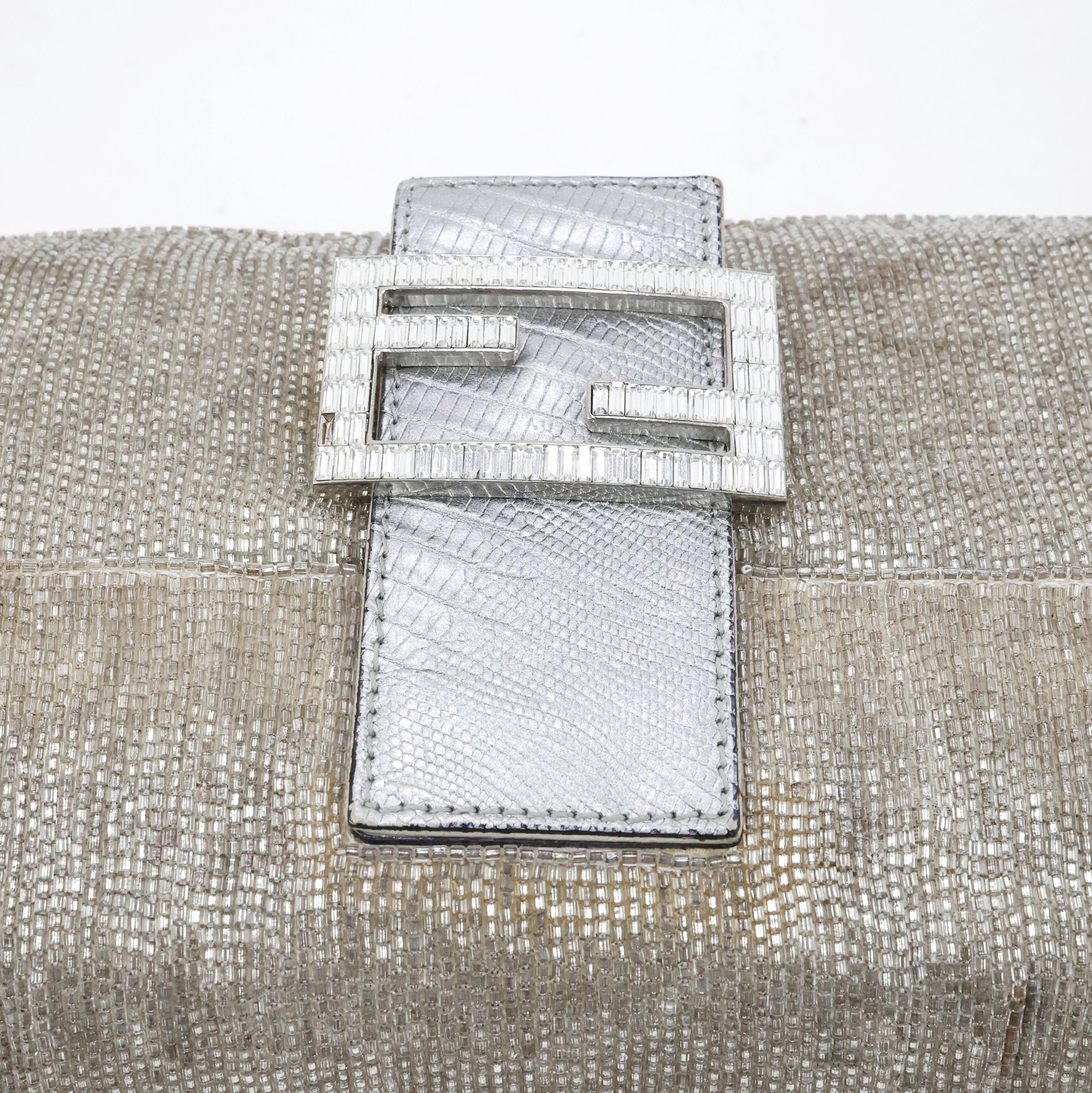 Rare Fendi Crystal Embellished Baguette with Lizard Leather For Sale 7