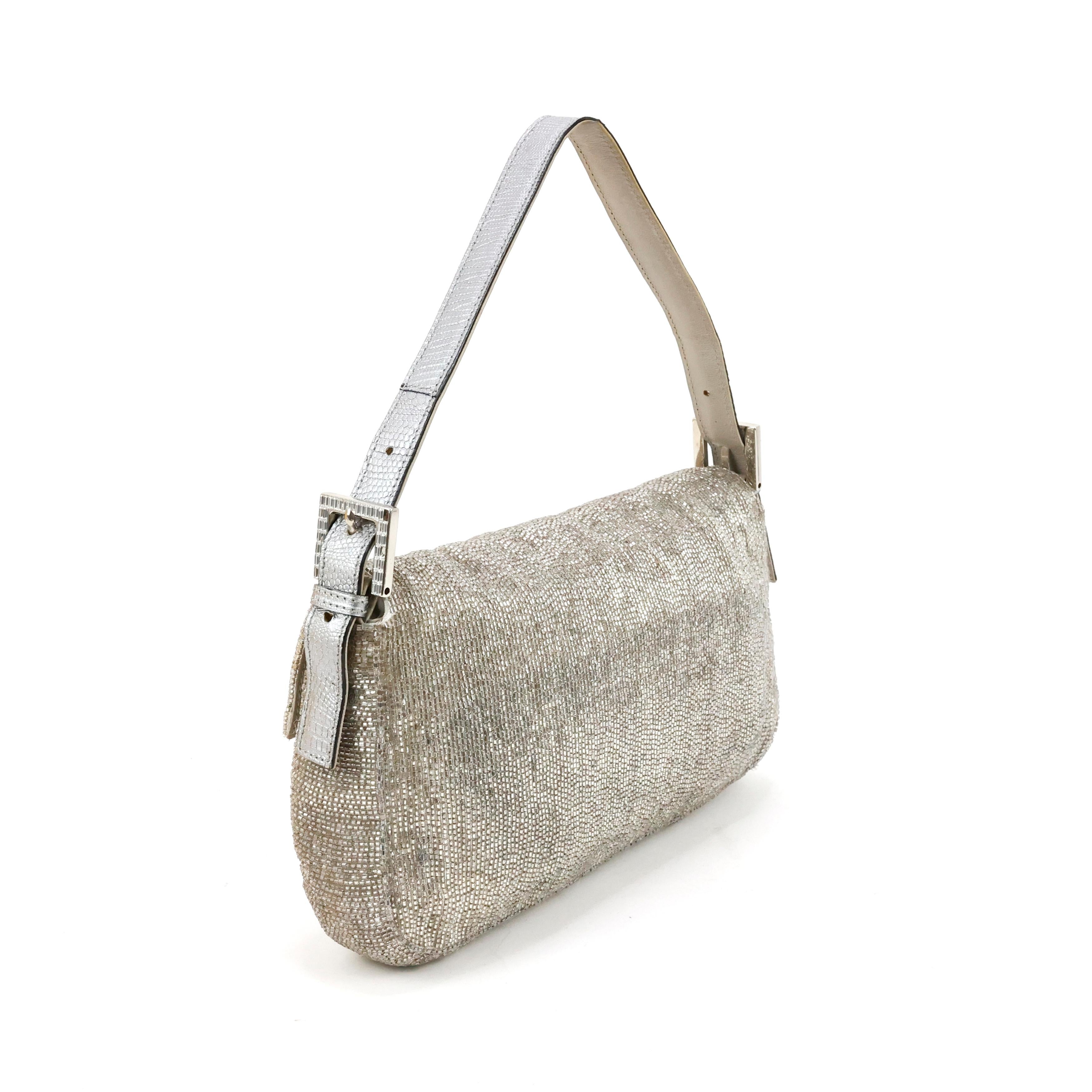 Rare Fendi Crystal Embellished Baguette with Lizard Leather For Sale 9