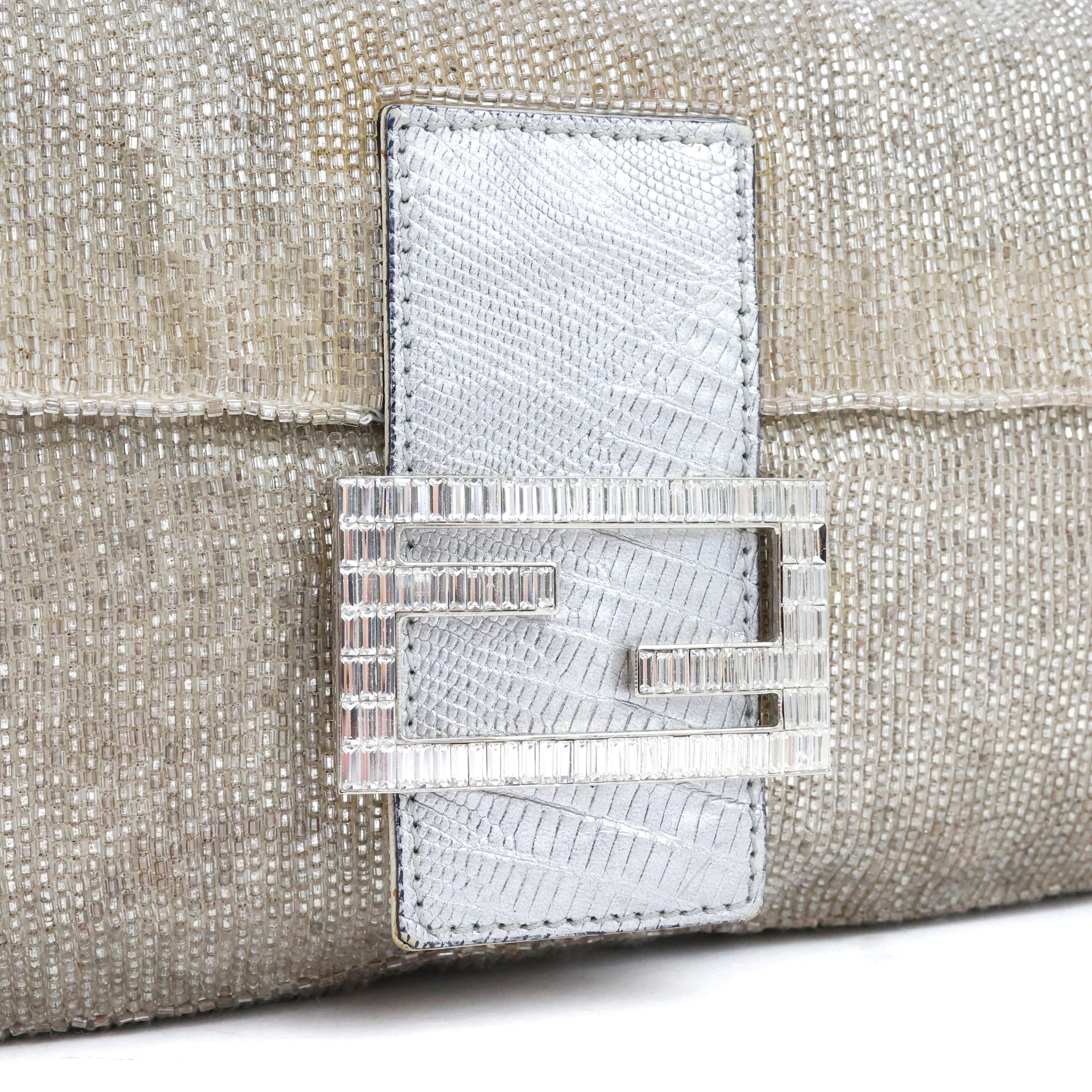 Rare Fendi Crystal Embellished Baguette with Lizard Leather In Good Condition For Sale In Bressanone, IT