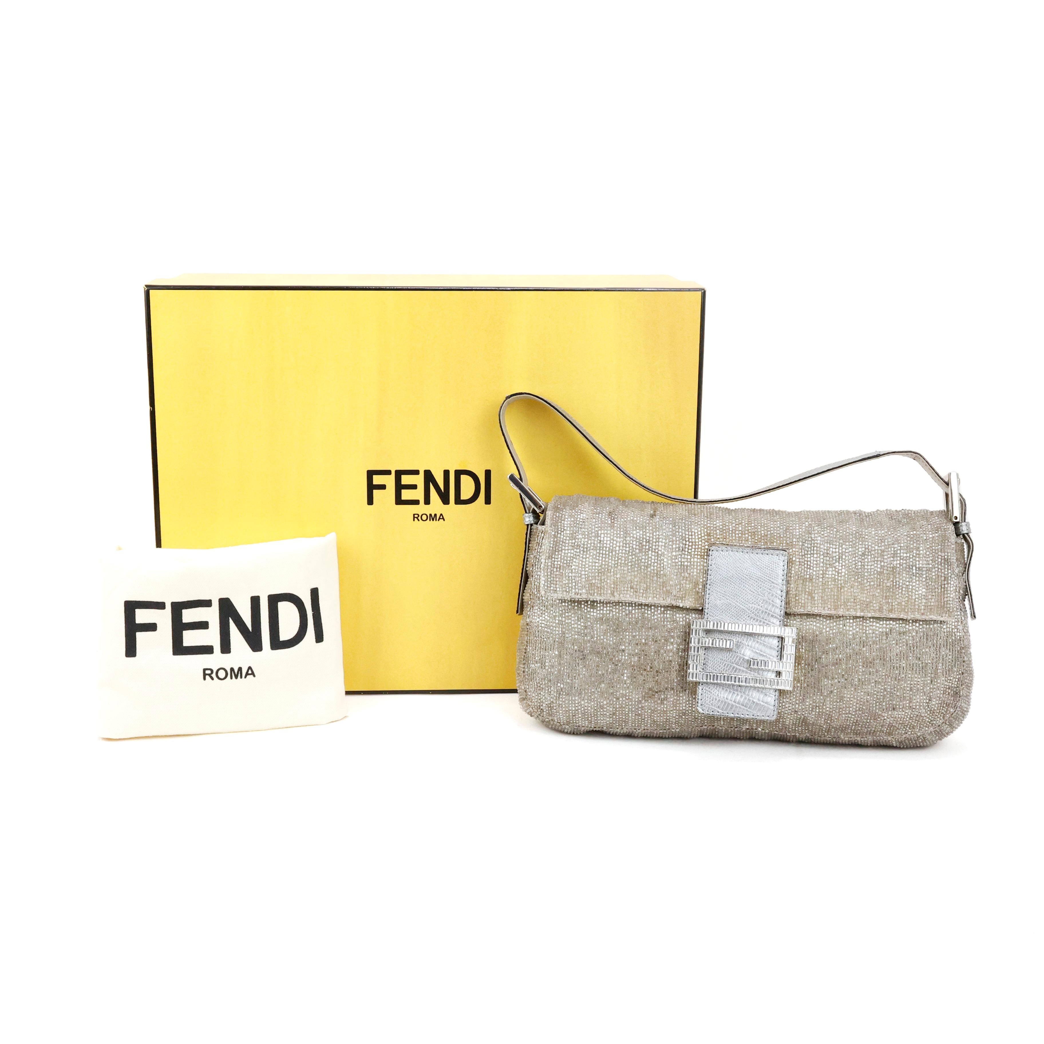 Rare Fendi Crystal Embellished Baguette with Lizard Leather For Sale 1