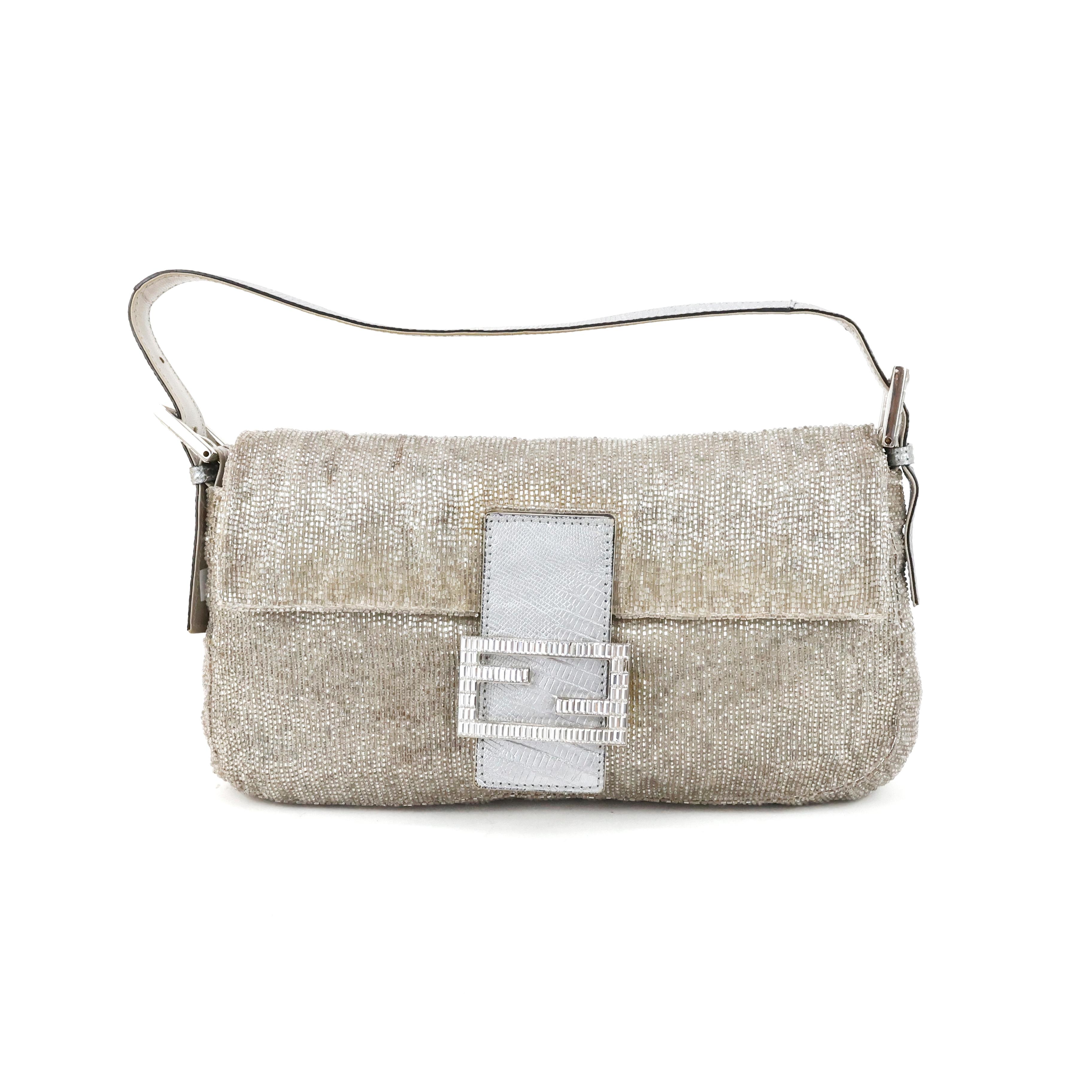 Rare Fendi Crystal Embellished Baguette with Lizard Leather For Sale 1
