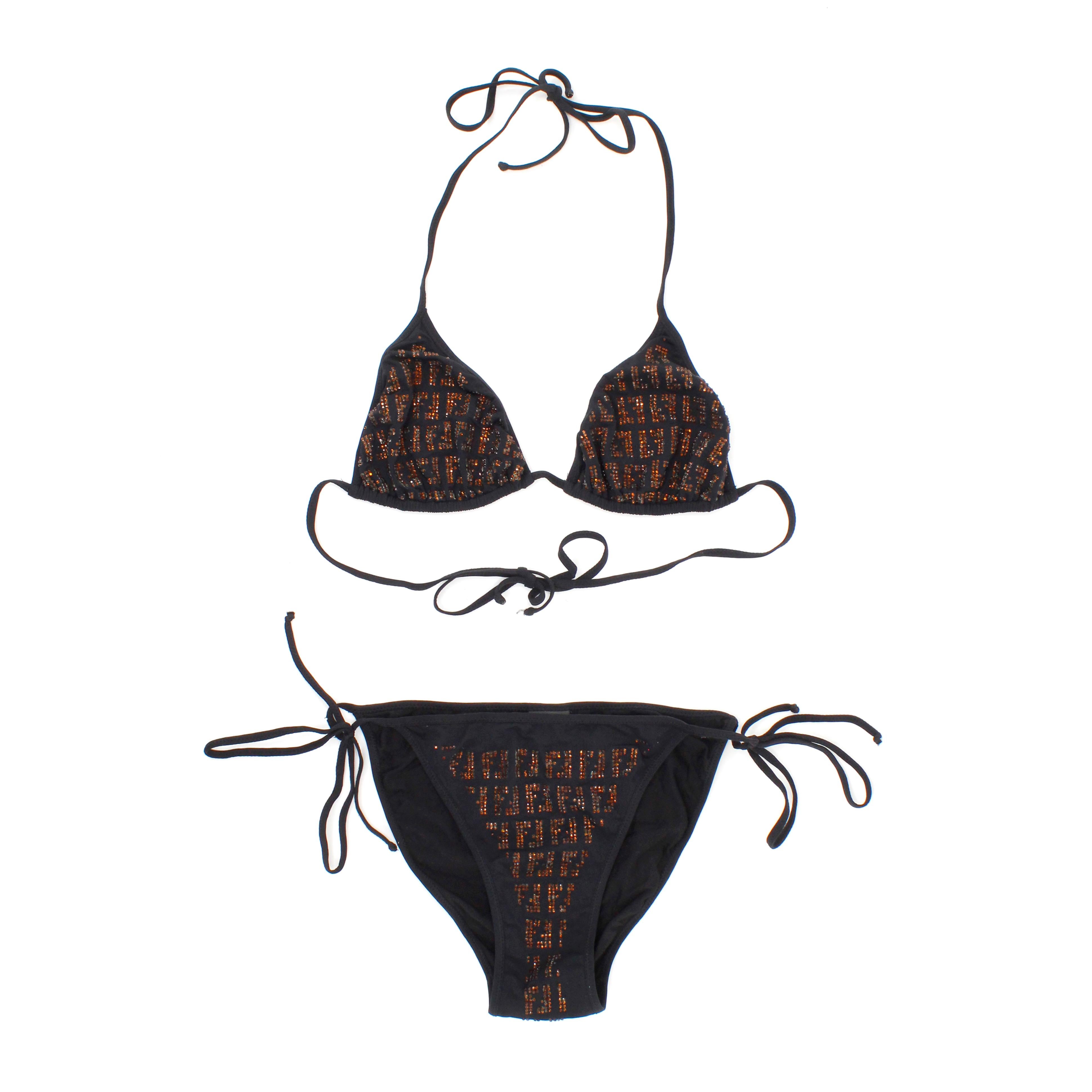 Noir Bikini rare orné de cristaux de Fendi en vente