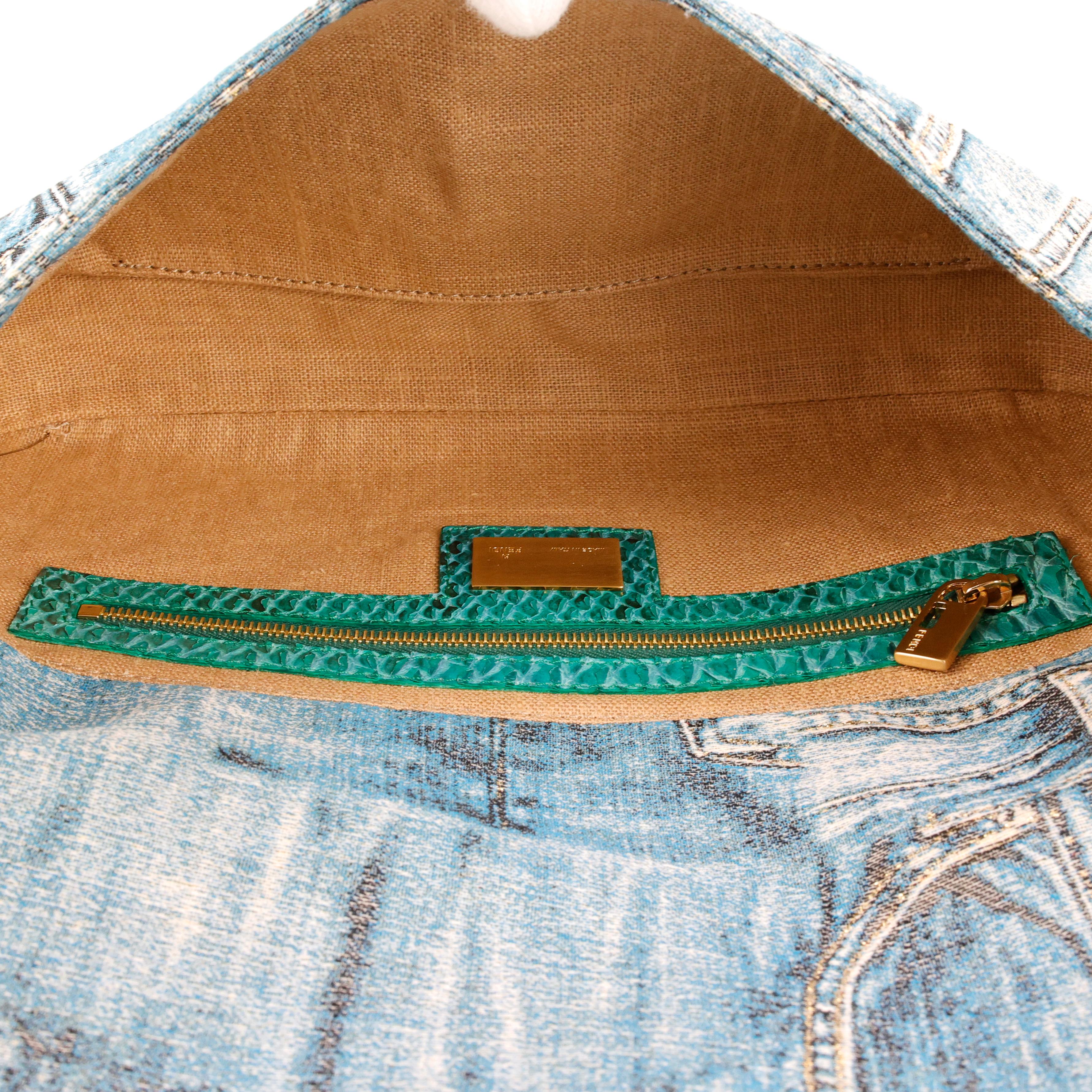 Rare Fendi Denim Snake Leather Baguette For Sale 1