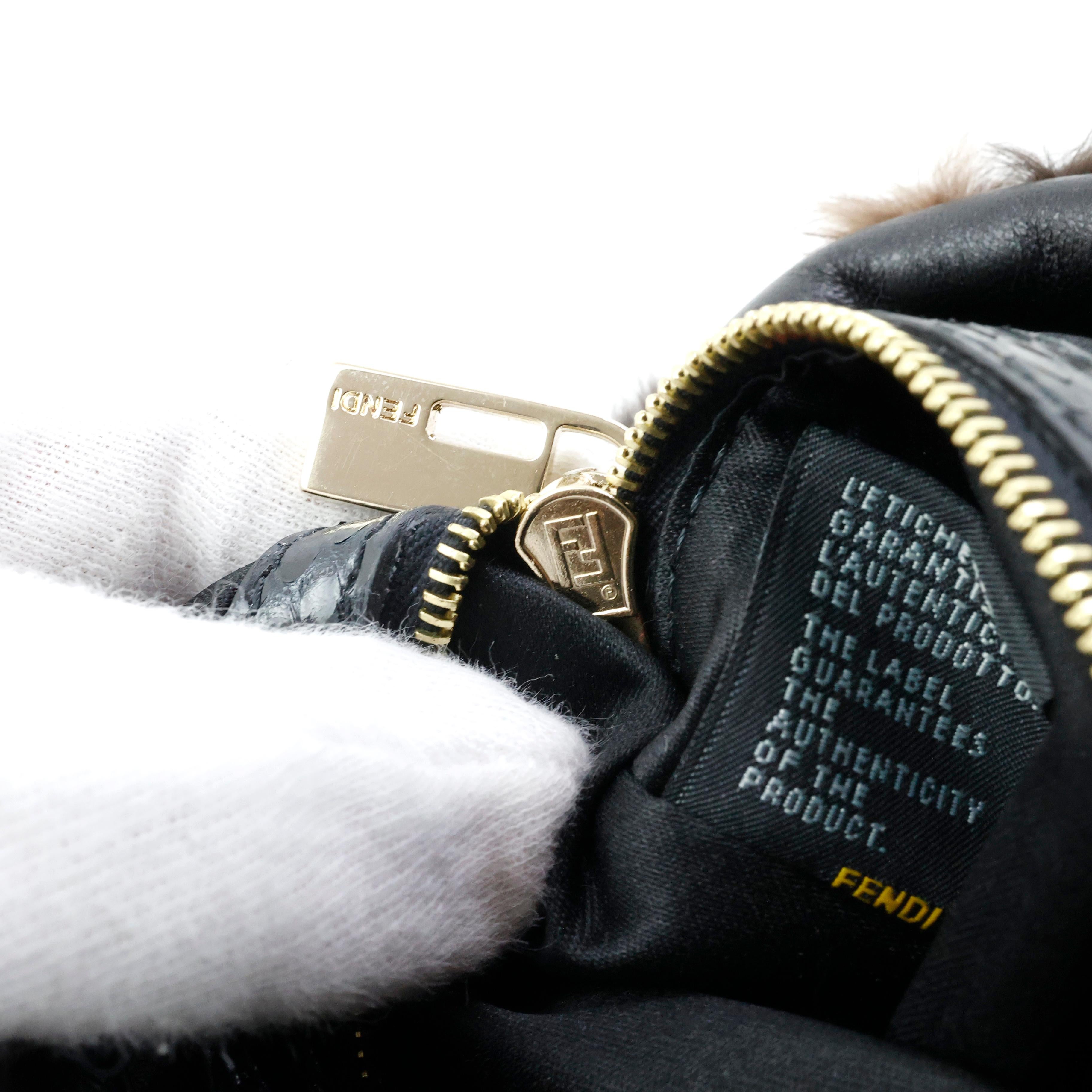 Rare Fendi Fur + Snake leather crystal embellished Baguette Bag For Sale 6