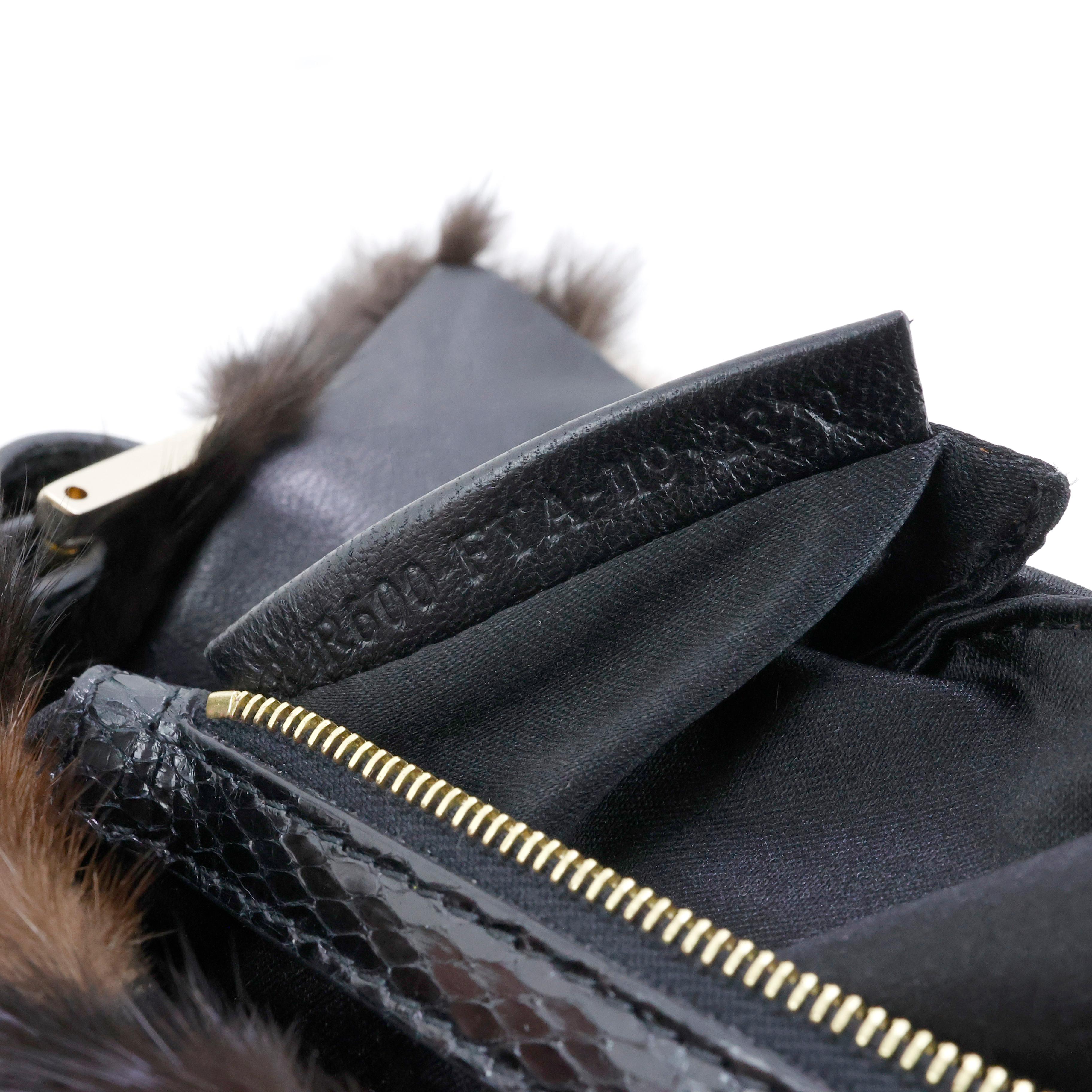 Rare Fendi Fur + Snake leather crystal embellished Baguette Bag For Sale 7