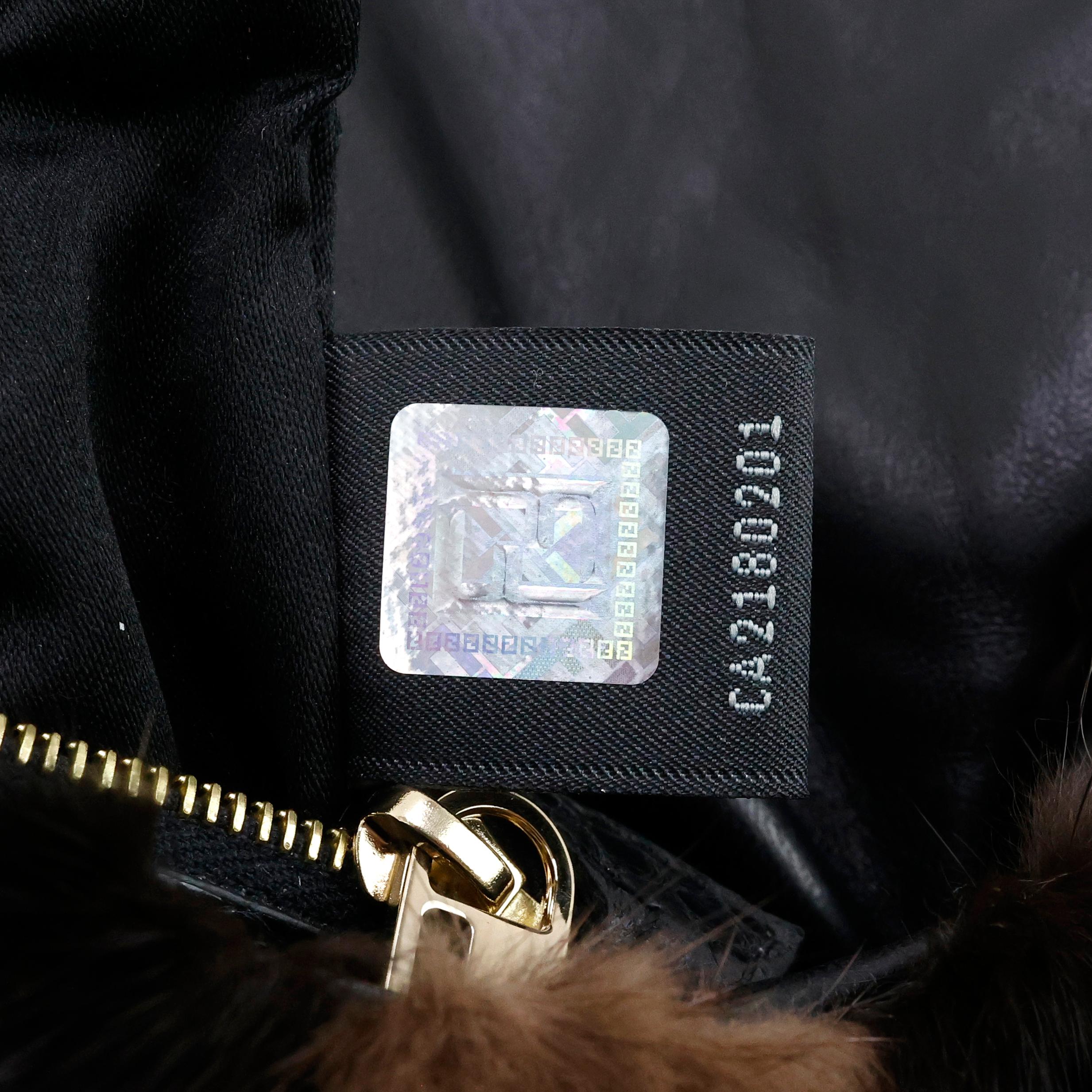 Rare Fendi Fur + Snake leather crystal embellished Baguette Bag For Sale 8