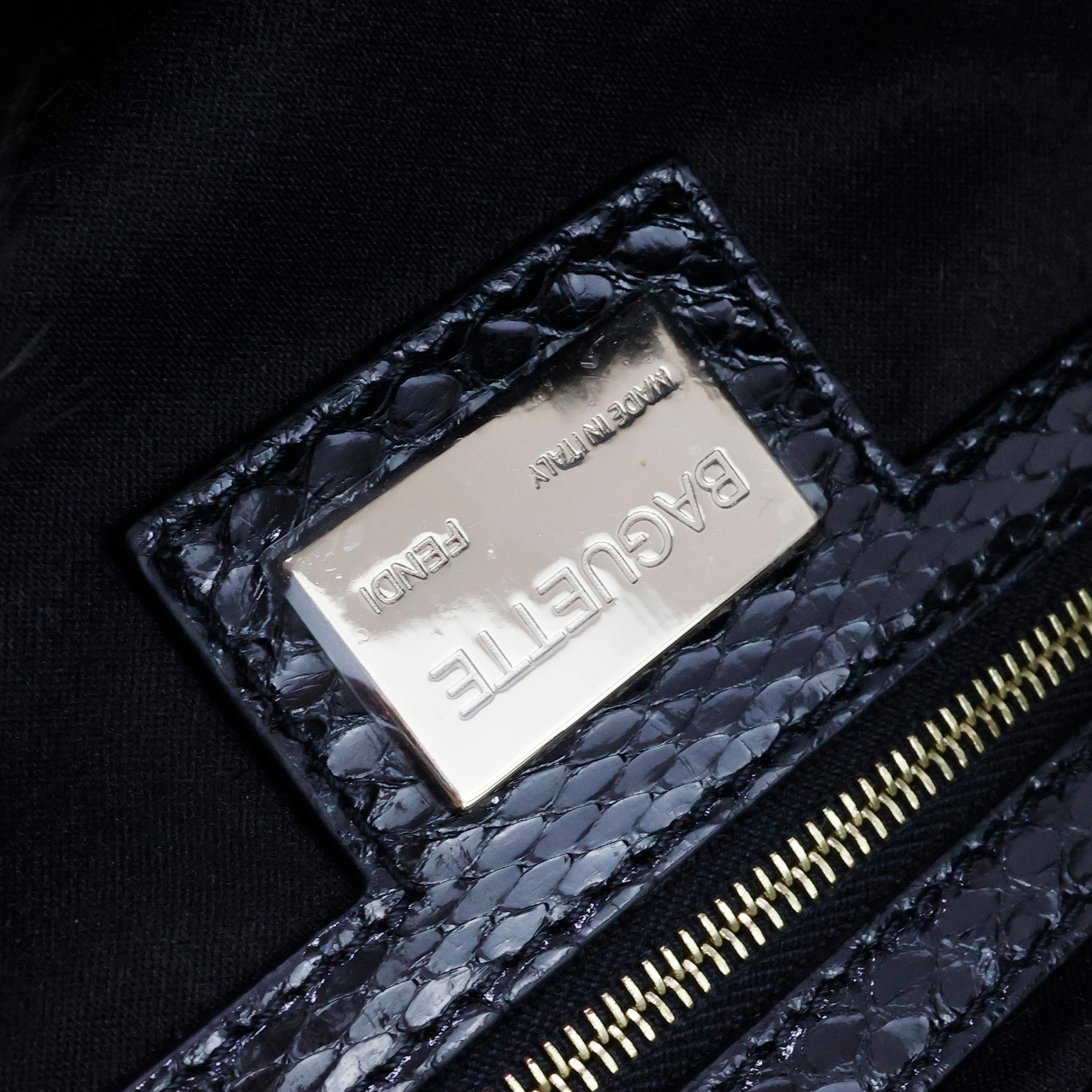 Rare Fendi Fur + Snake leather crystal embellished Baguette Bag For Sale 9