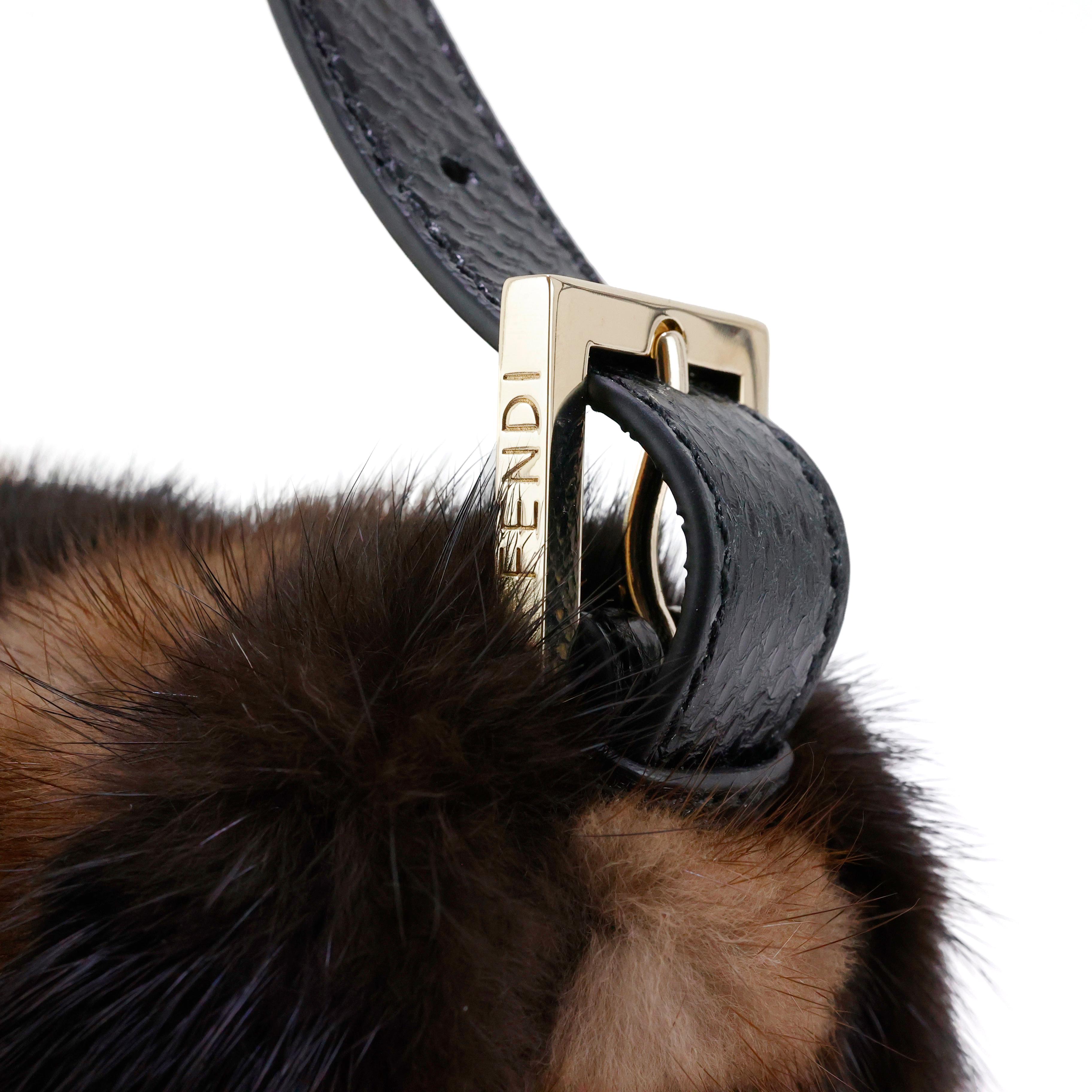 Black Rare Fendi Fur + Snake leather crystal embellished Baguette Bag For Sale