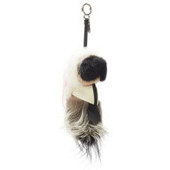 rare FENDI Karlito 2014 Large limited pink mink fox fur bag charm keyring