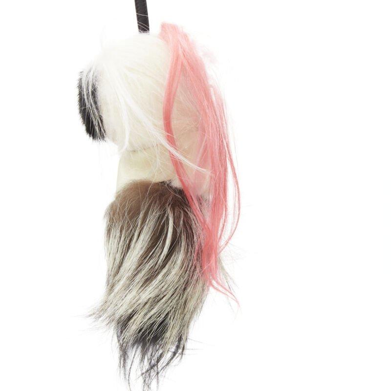 Nero raro FENDI Karlito 2014 Large limited pink mink fox fur bag charming keyring in vendita