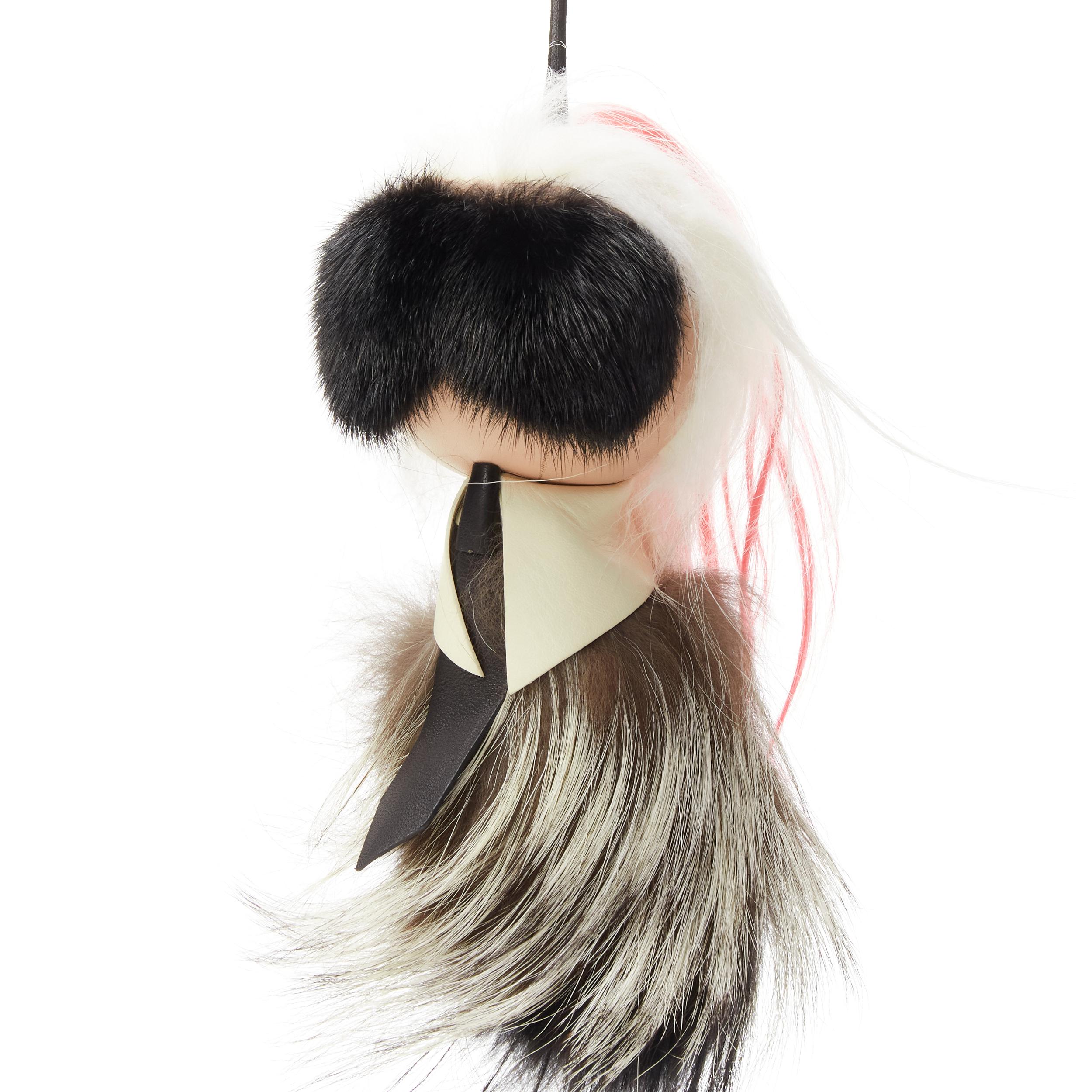 rare FENDI Karlito 2014 Large limited pink mink fox fur bag charm keyring For Sale 1