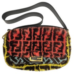Rare Fendi Macro Baguette Multicolor Zucca FF Mink Flap Bag
