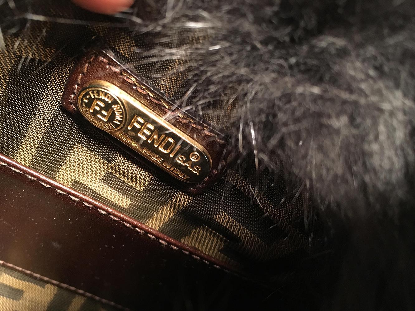 RARE Fendi Mini Wicker Basket Black Fox Fur Trim Handbag In Excellent Condition In Philadelphia, PA