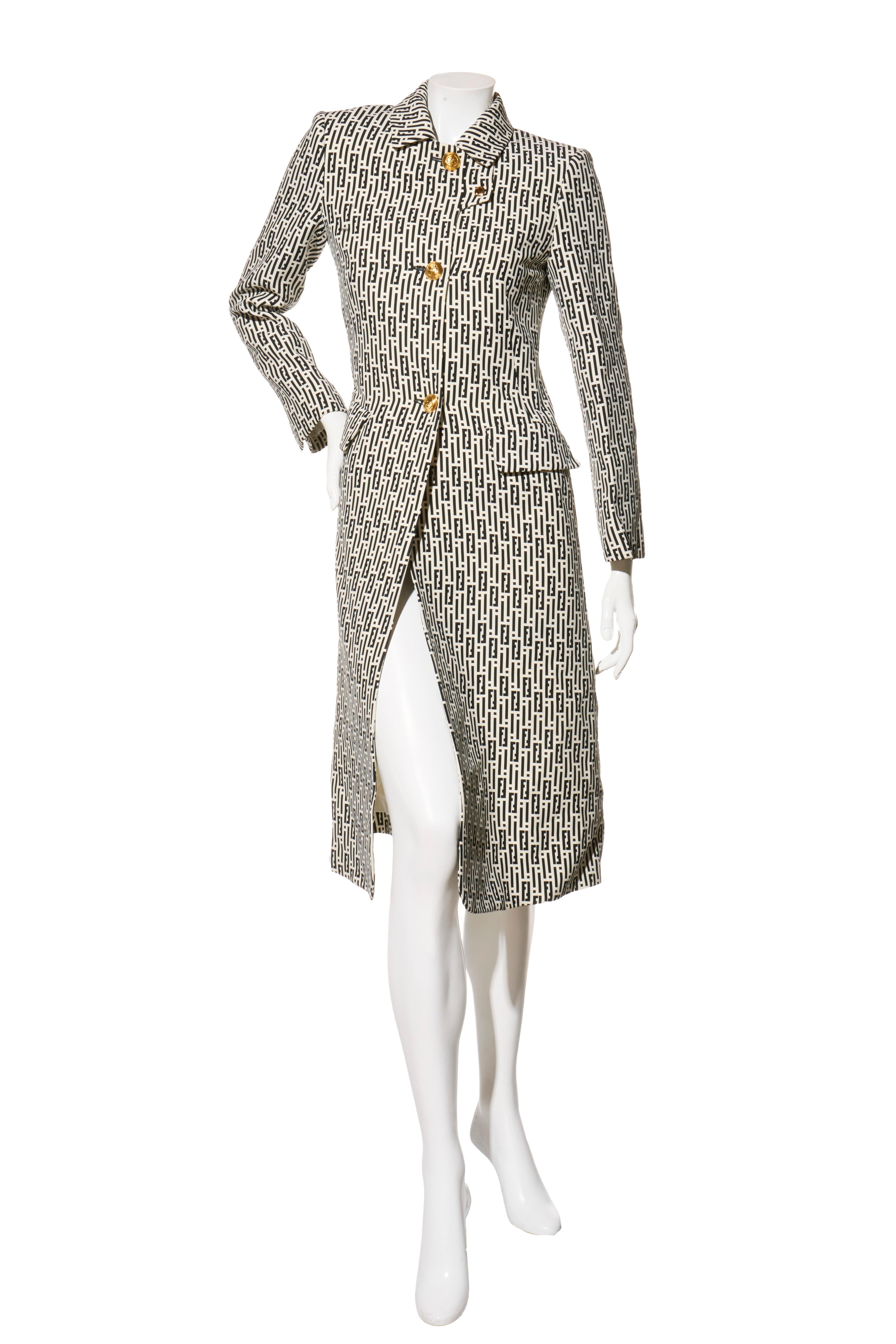 Raro set di abiti con gonna a 3 pezzi in lana e seta Monogram di Fendi in vendita 5