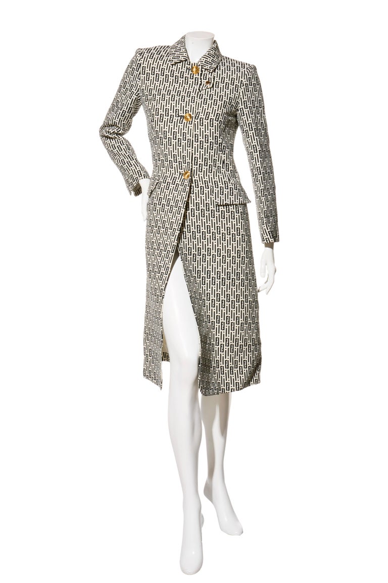 Raro set di abiti con gonna a pezzi in lana e seta Monogram di