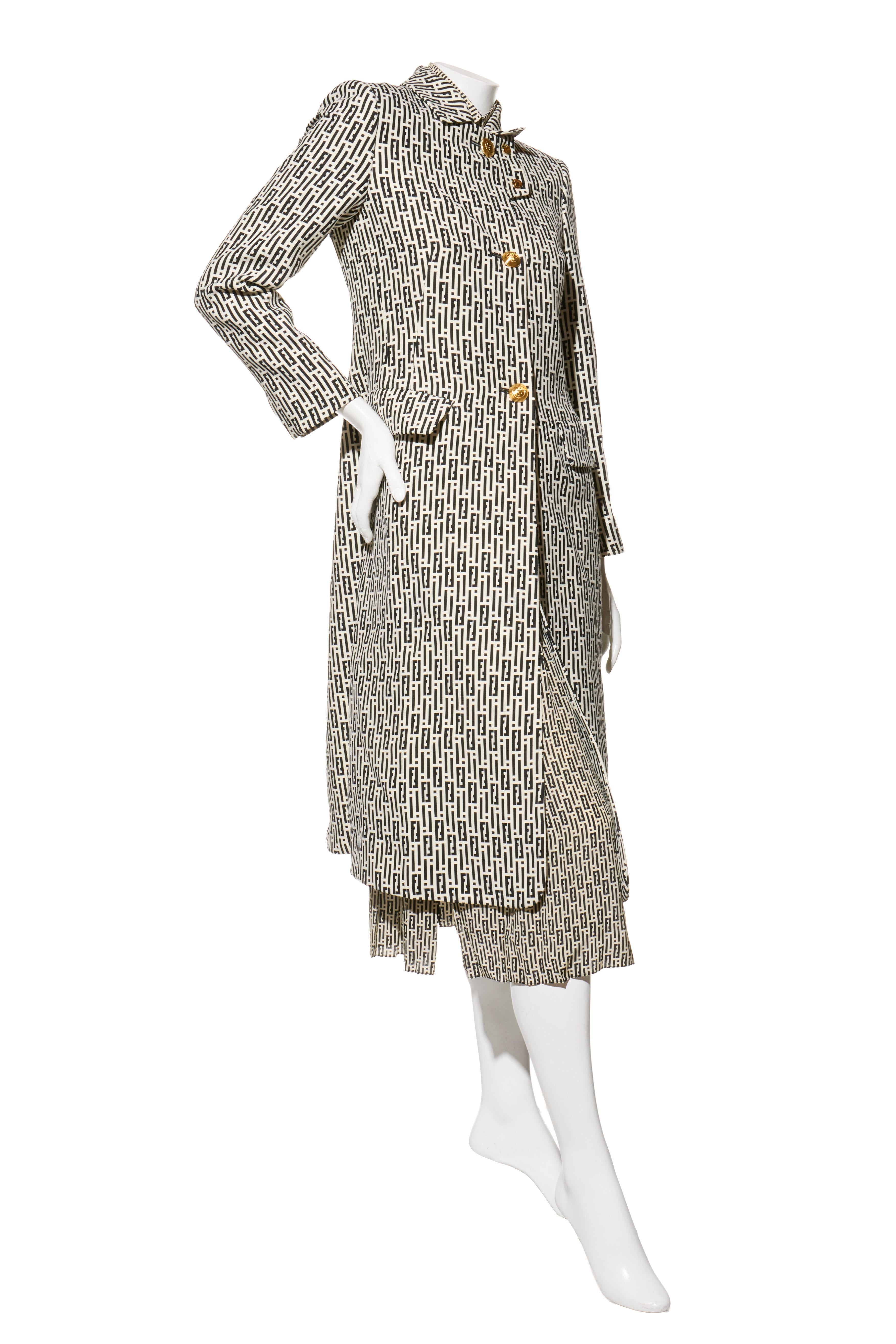 Grigio Raro set di abiti con gonna a 3 pezzi in lana e seta Monogram di Fendi in vendita
