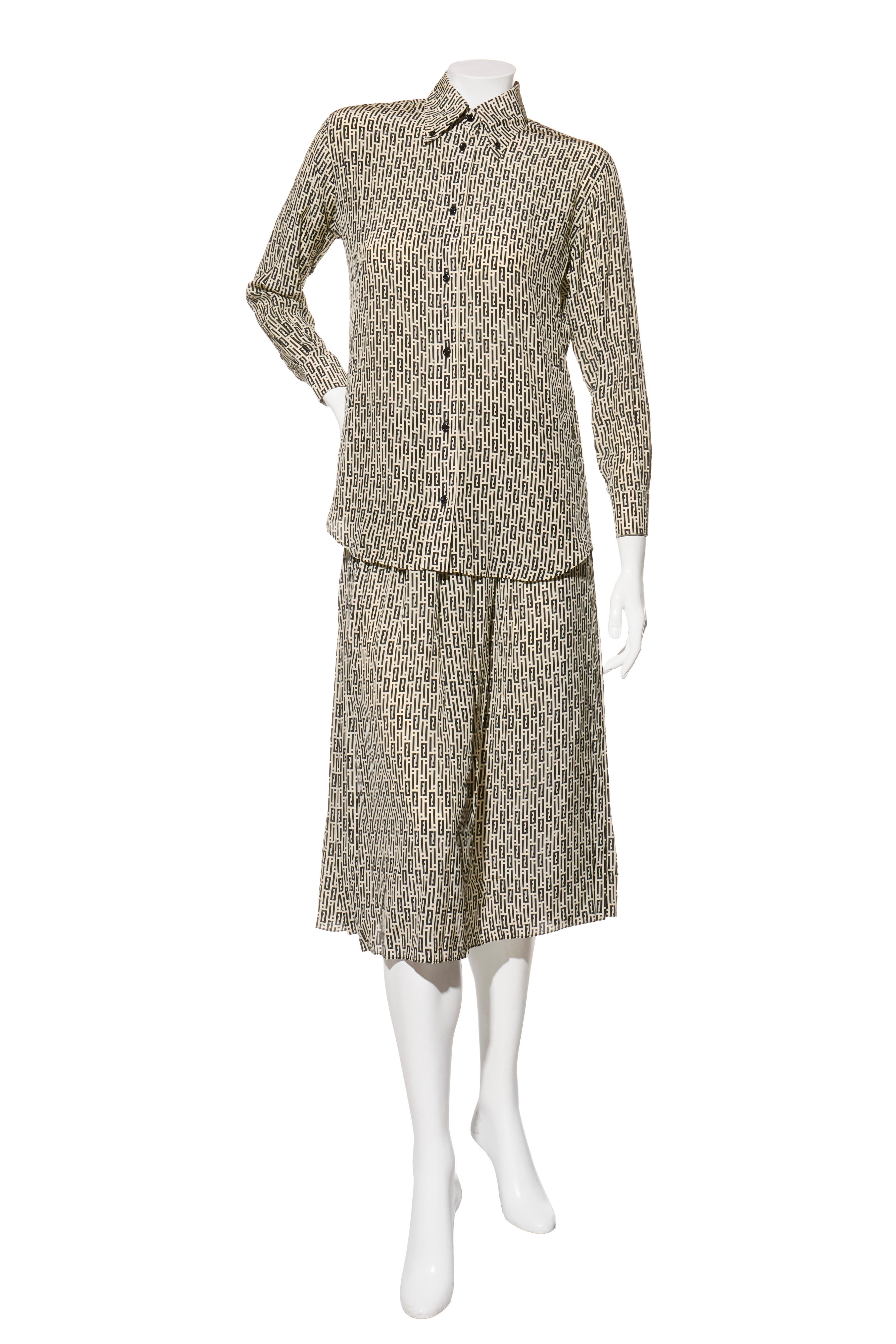 Raro set di abiti con gonna a 3 pezzi in lana e seta Monogram di Fendi in vendita 1