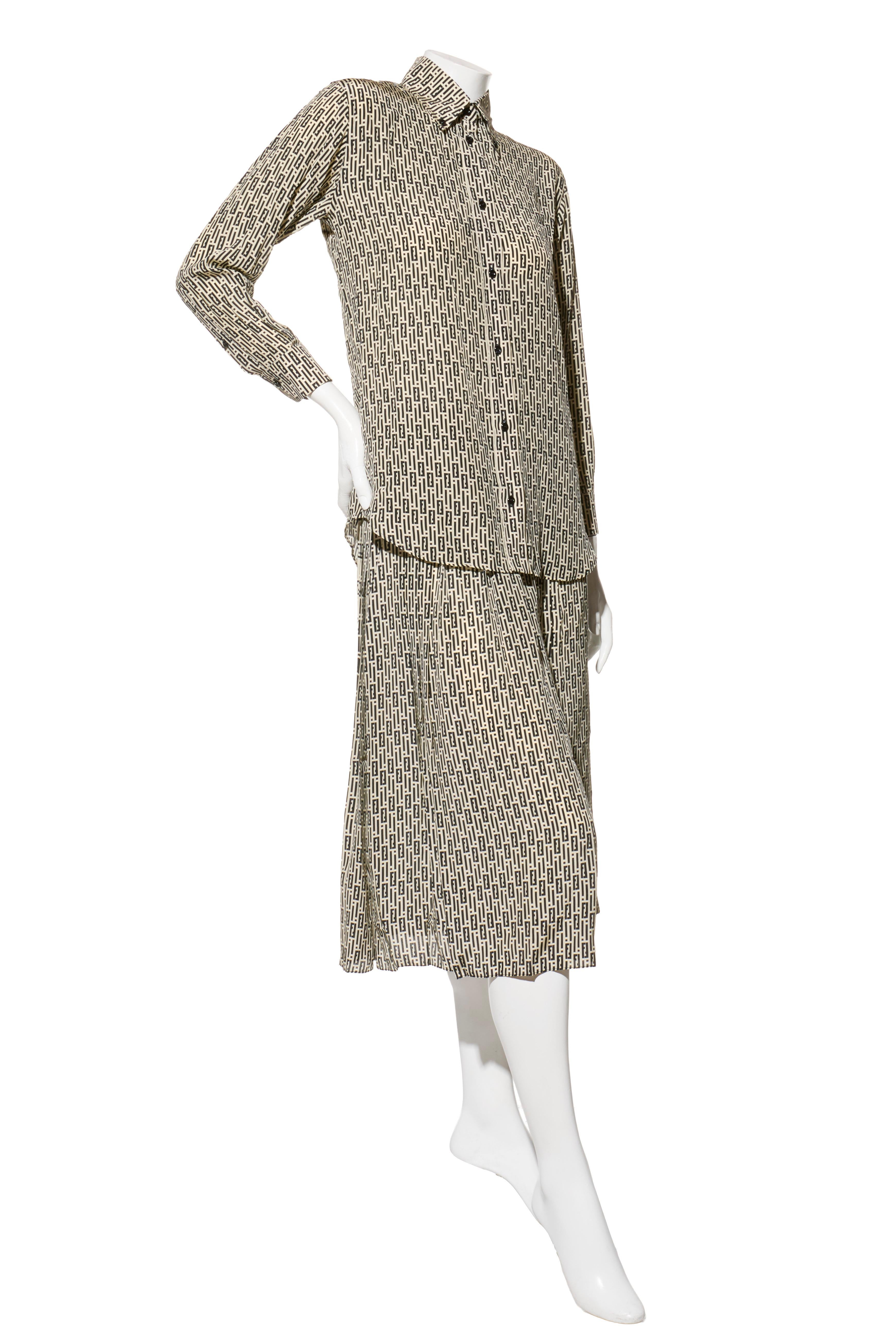 Raro set di abiti con gonna a 3 pezzi in lana e seta Monogram di Fendi in vendita 2