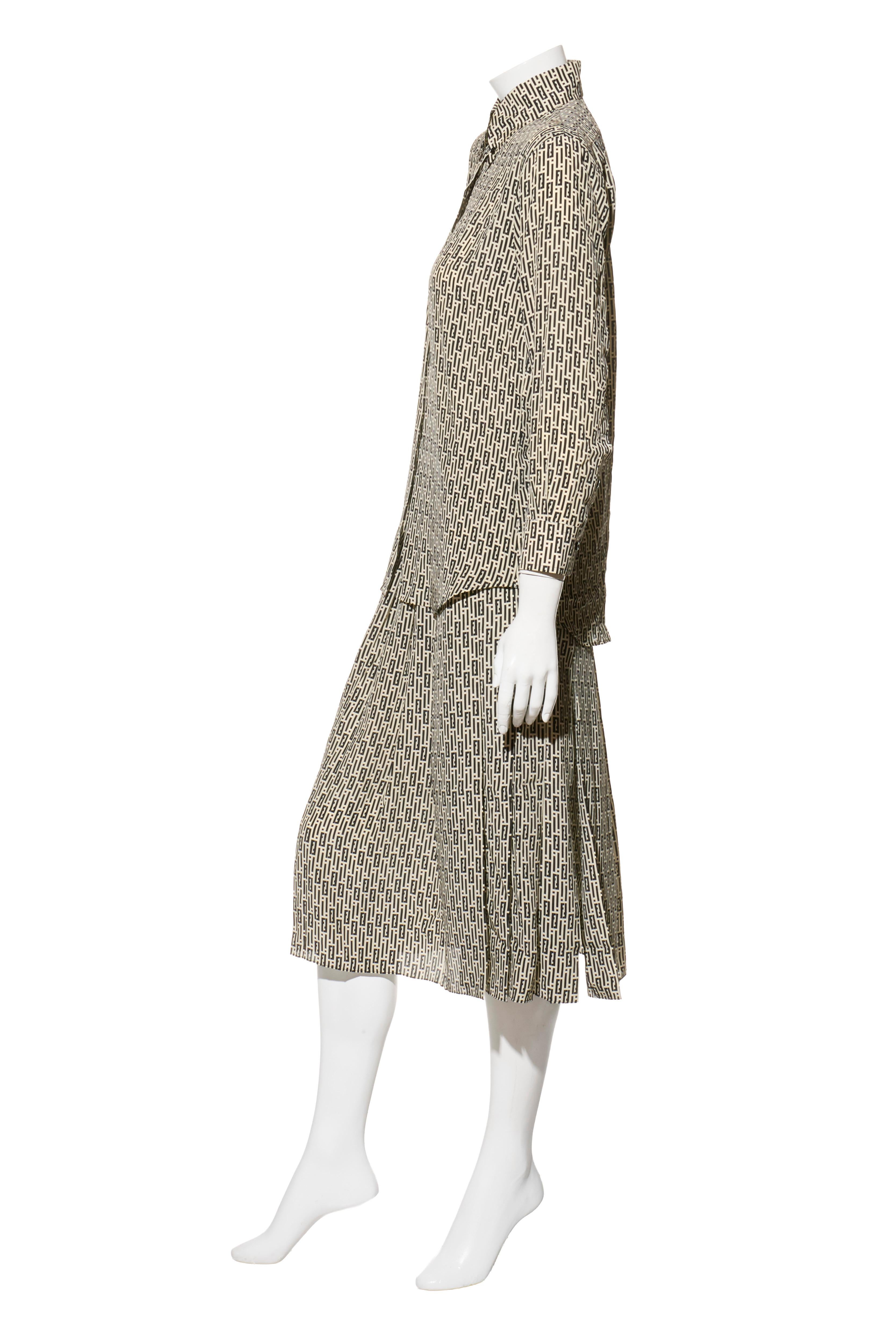 Raro set di abiti con gonna a 3 pezzi in lana e seta Monogram di Fendi in vendita 3