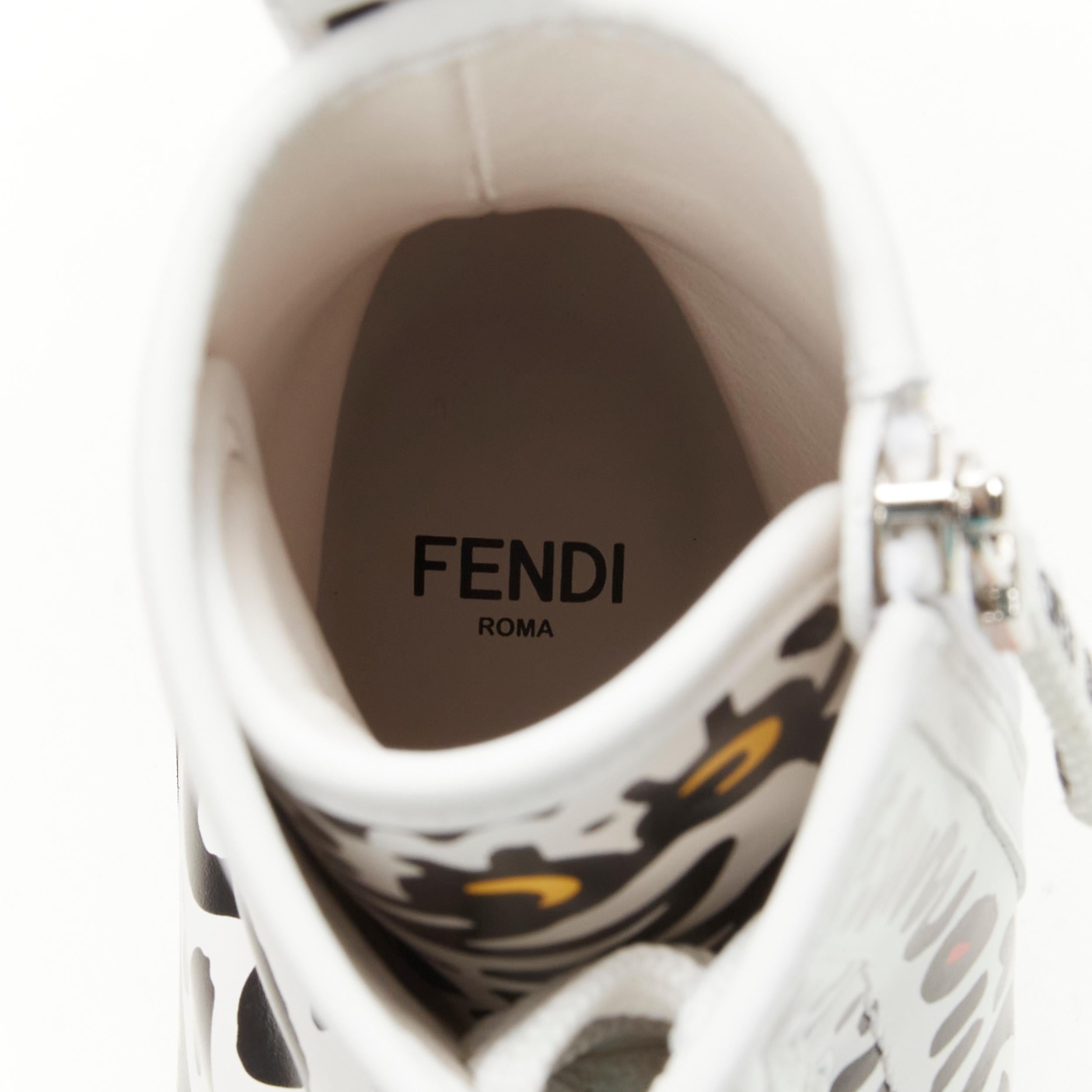 rare FENDI MR DOODLE white logo graffiti print laced combat ankle boot EU36 For Sale 4