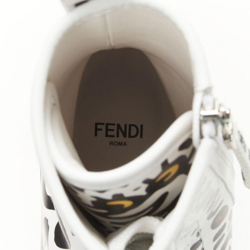 rare FENDI MR DOODLE white logo graffiti print laced combat ankle boot EU36 For Sale 5