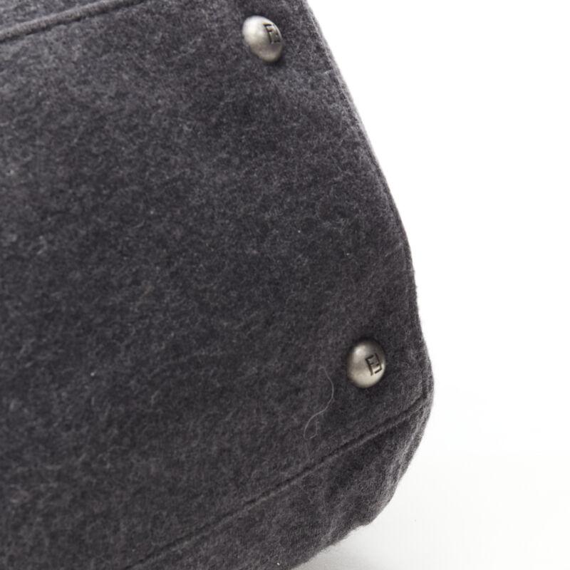 rare FENDI Peekaboo grey wool burgundy textured leather shoulder satchel bag For Sale 5