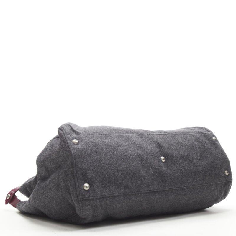 rare FENDI Peekaboo grey wool burgundy textured leather shoulder satchel bag For Sale 1