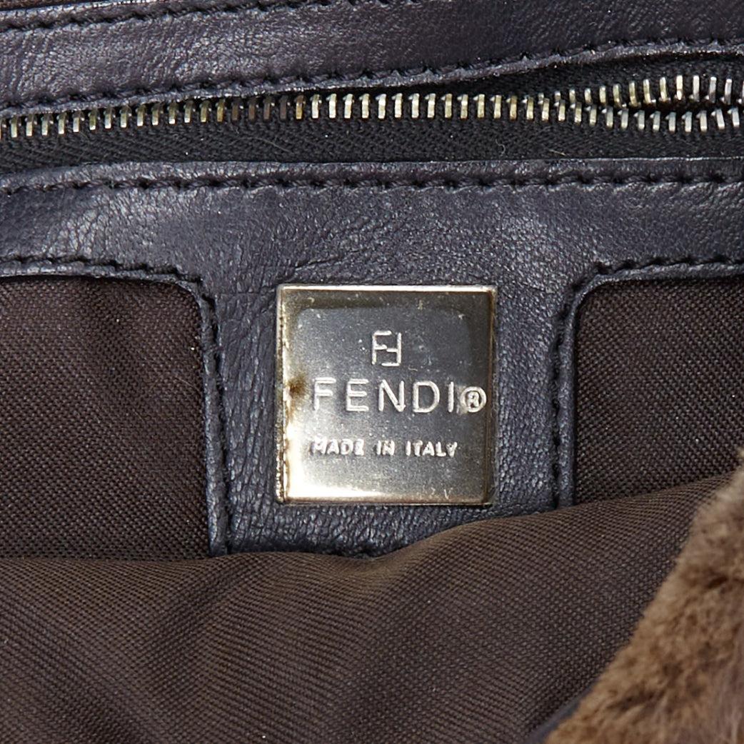rare FENDI Vintage Baguette brown shaved rabbit fur FF logo underarm bag 5