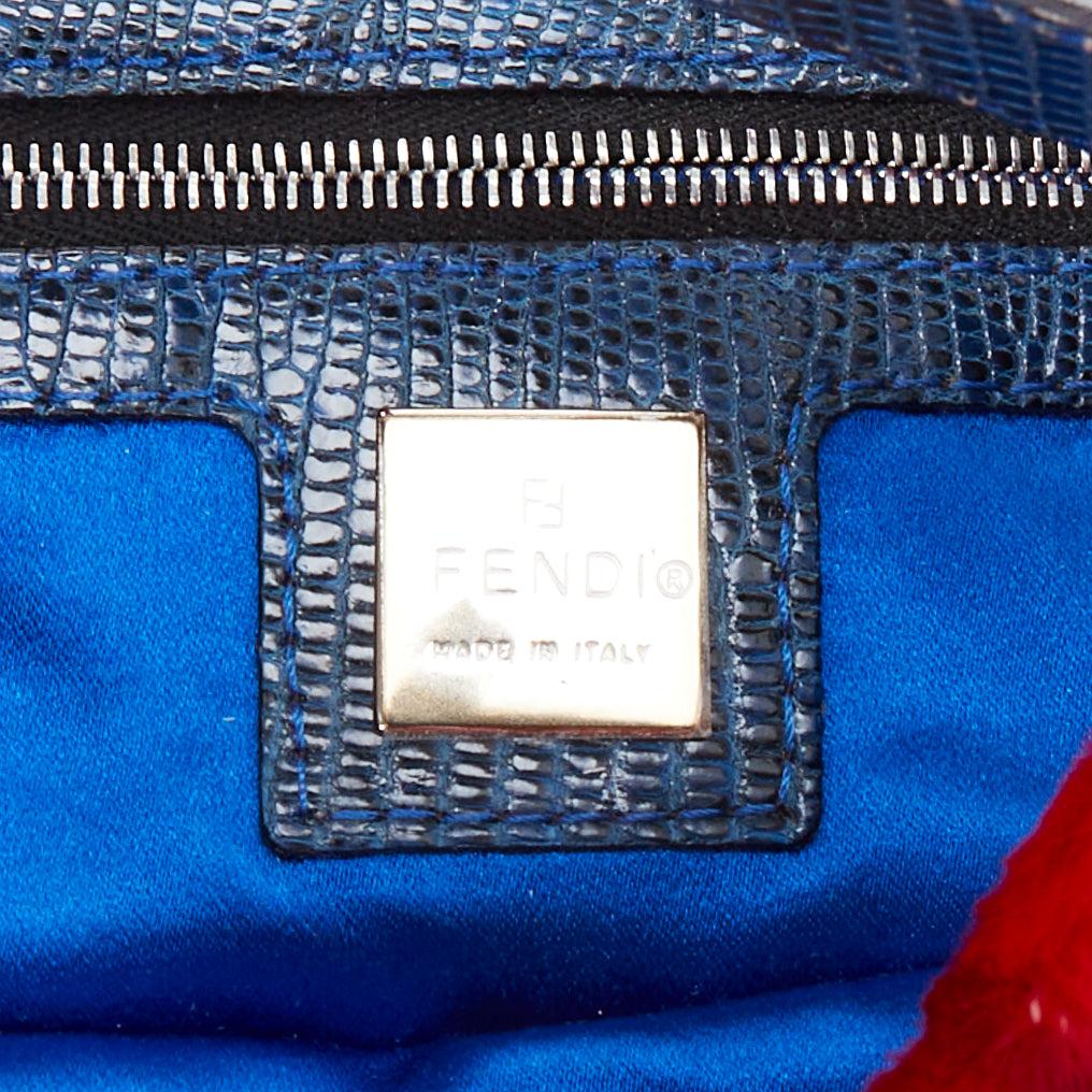 rare FENDI Vintage Baguette red blue scaled fur FF logo underarm bag 5
